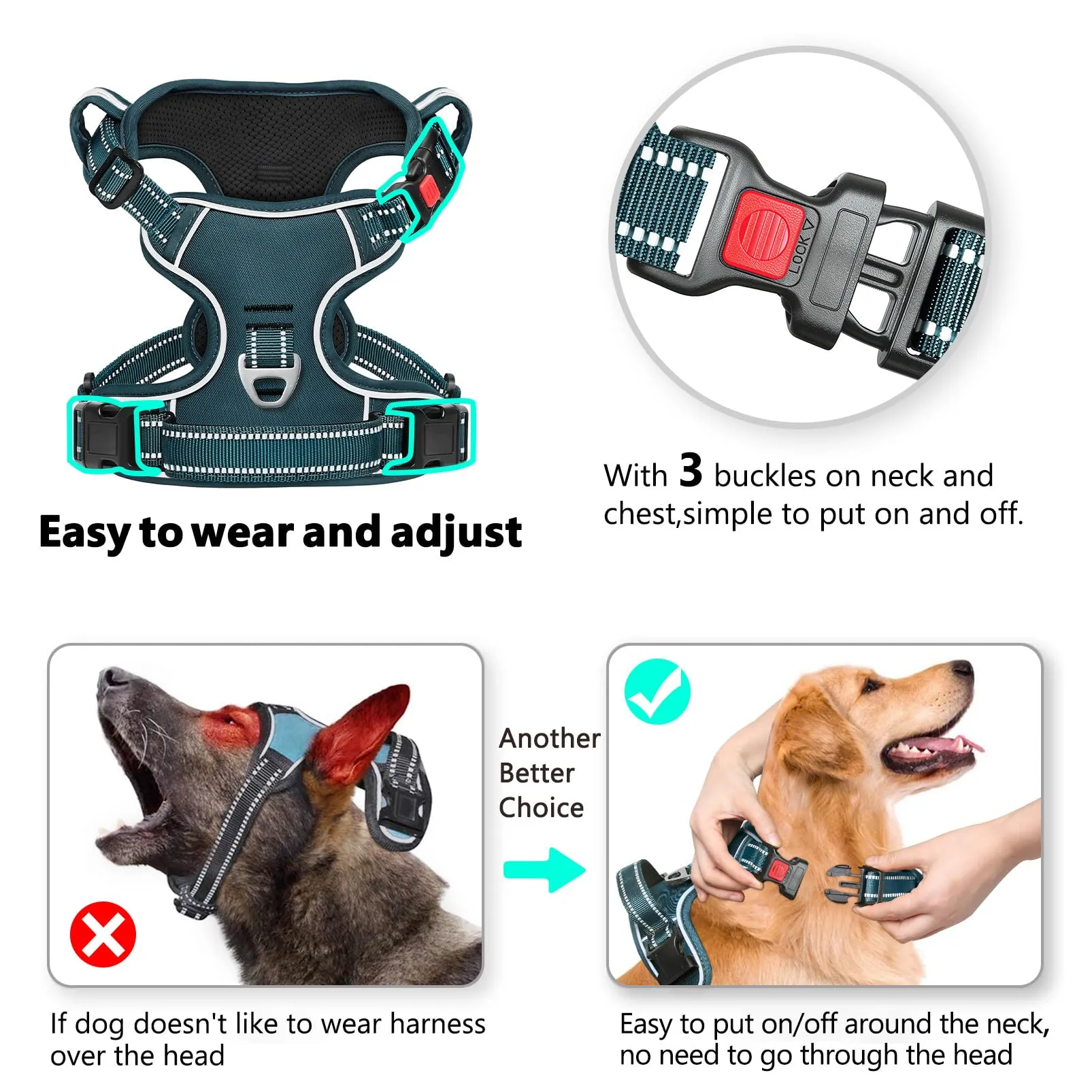 HEELE Pettorina per Cani da Corsa, Regolabile, Riflettente, No-Pull, Verde Scuro, S - immagine 2