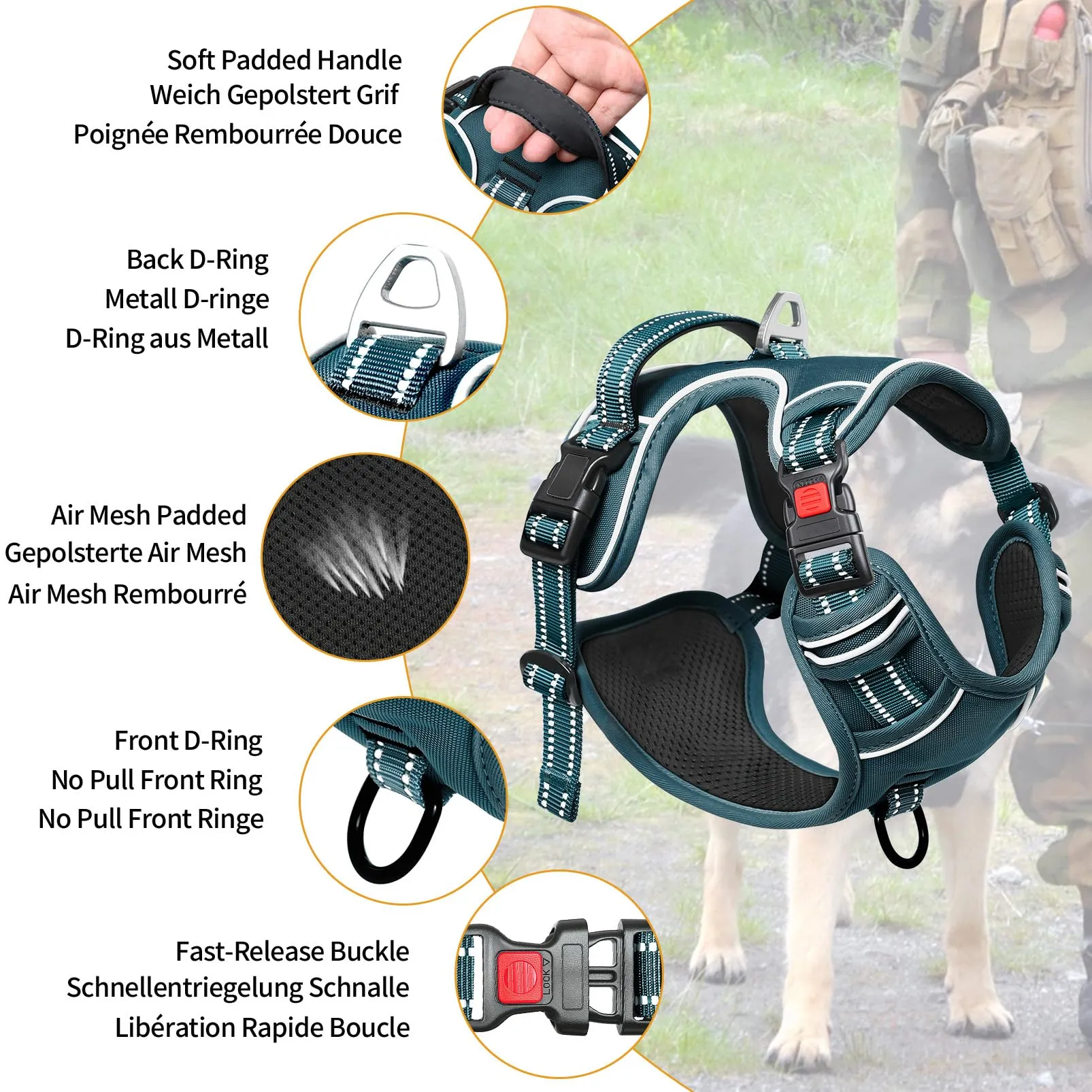 HEELE Pettorina per Cani da Corsa, Regolabile, Riflettente, No-Pull, Verde Scuro, S - immagine 3