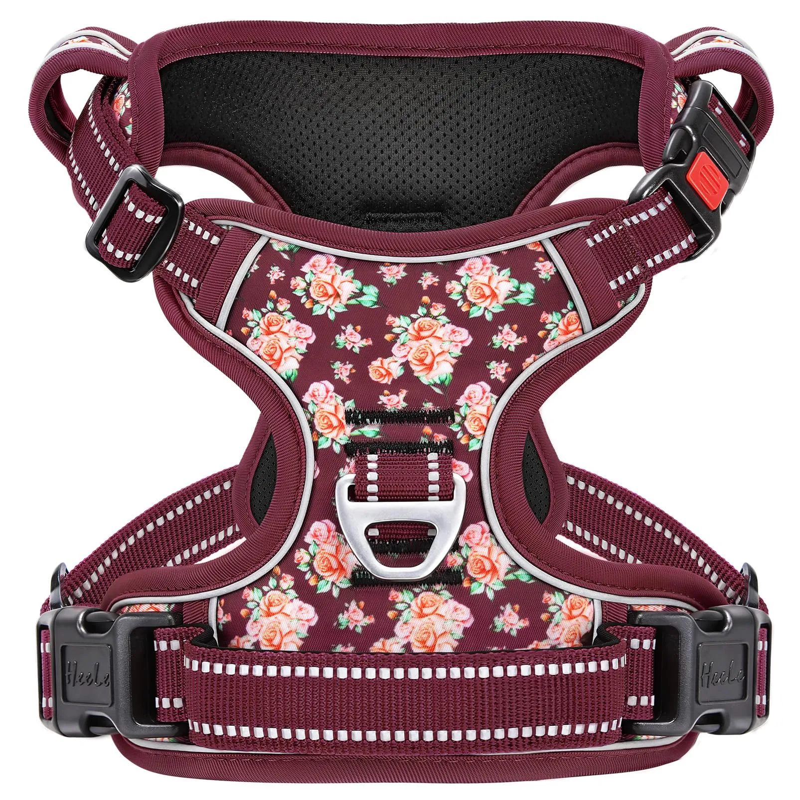 HEELE Pettorina Cane Aperta Sul Collo, Floral Rosso Borgogna, S - immagine 1