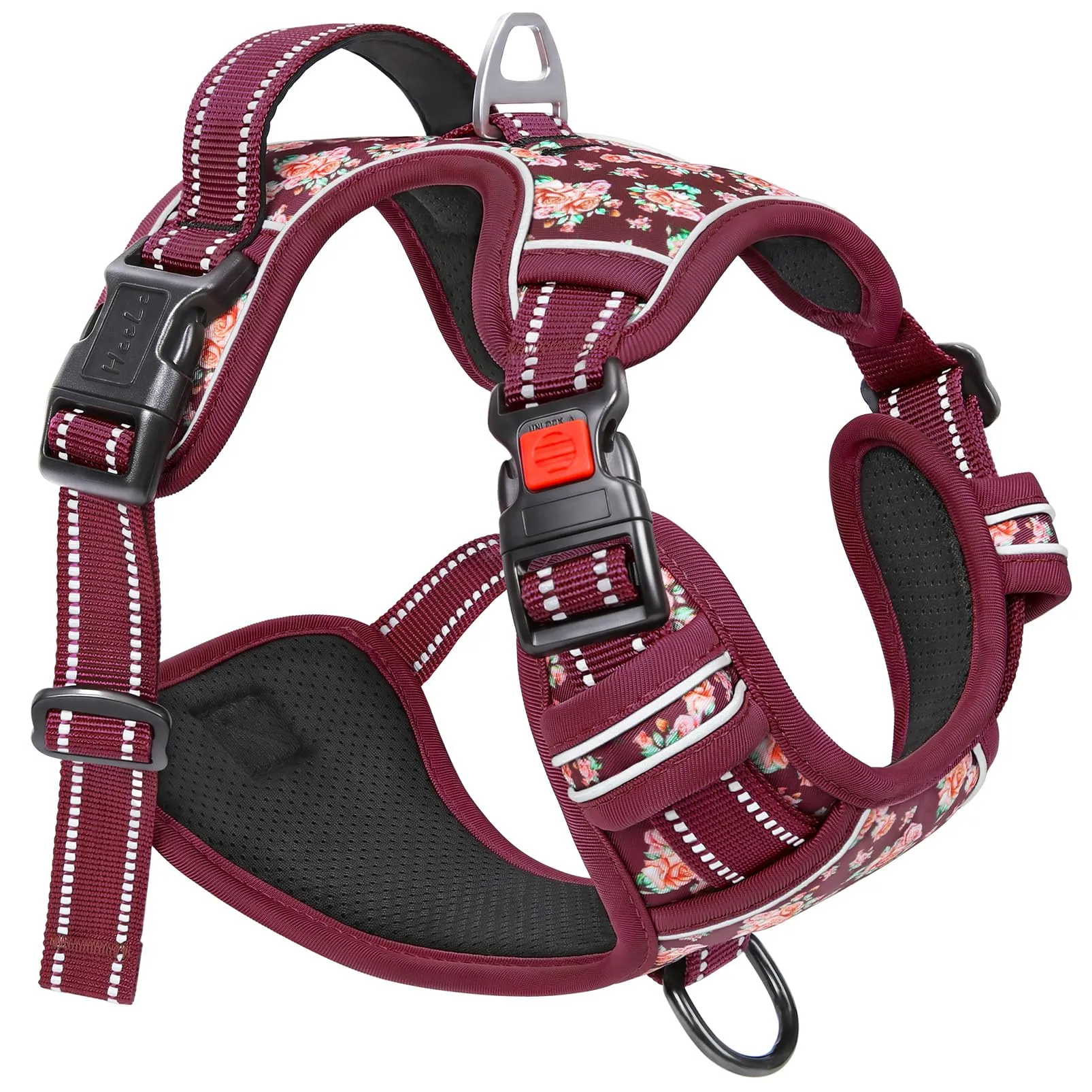 HEELE Pettorina Cane Aperta Sul Collo, Floral Rosso Borgogna, S - immagine 7
