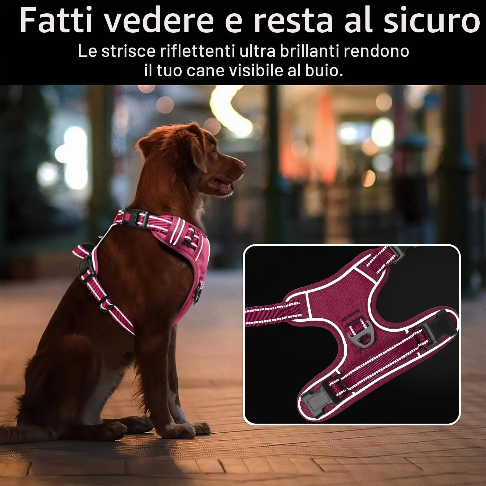 HEELE Pettorina per Cani da Corsa, Regolabile, Riflettente, No-Pull, Fucsia, L - immagine 6