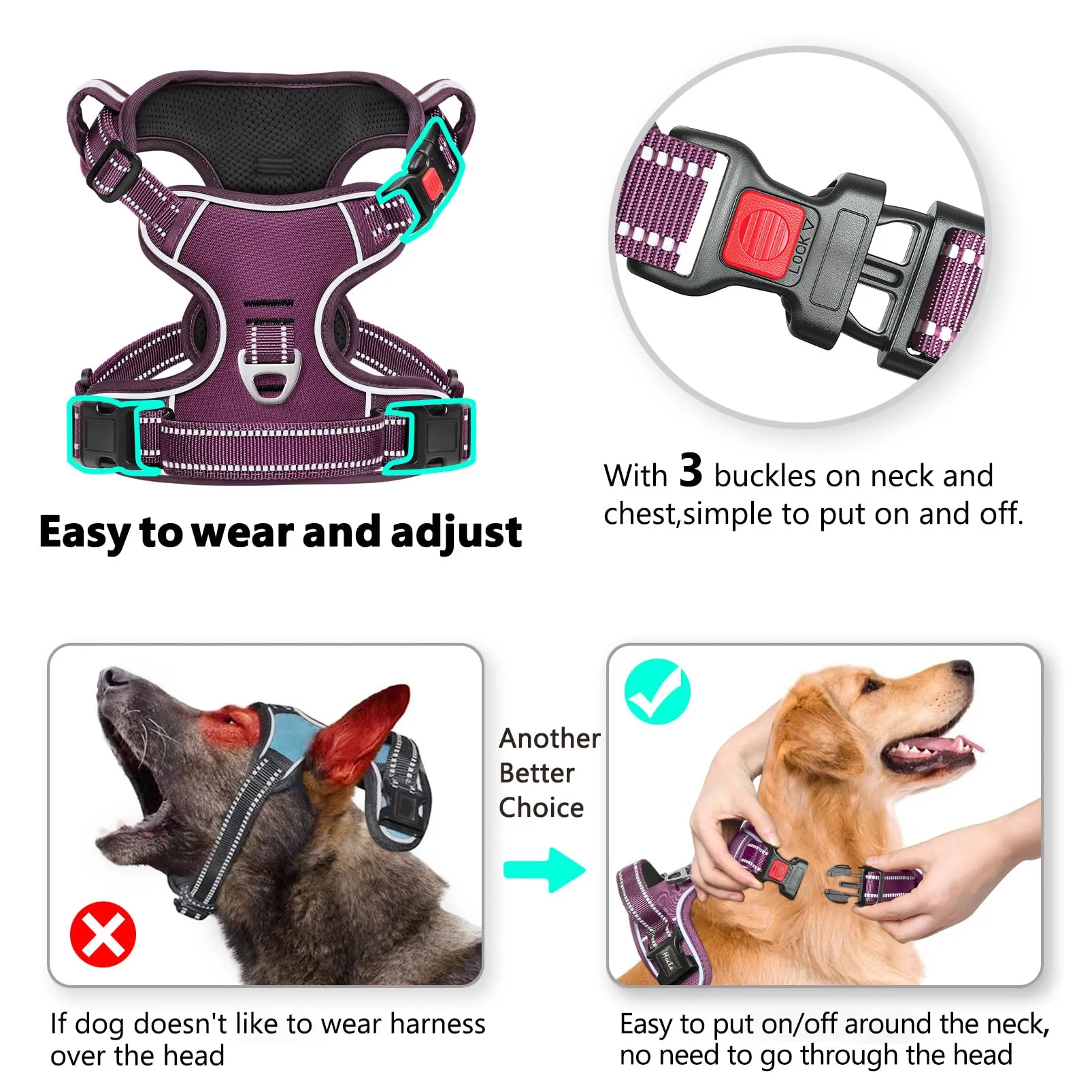 HEELE Pettorina per Cani da Corsa Regolabile Riflettente No-Pull, Viola, S - immagine 2