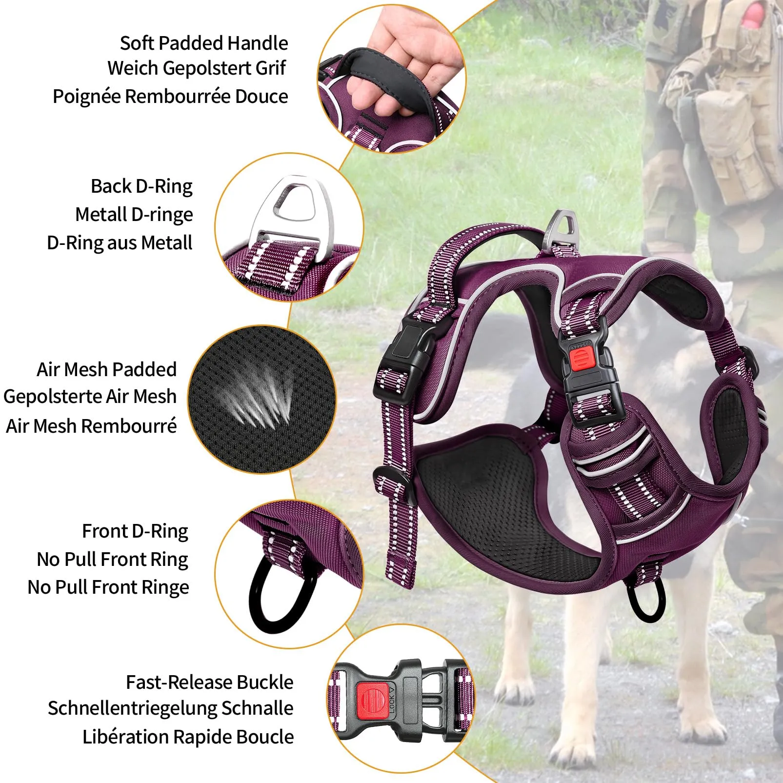 HEELE Pettorina per Cani da Corsa Regolabile Riflettente No-Pull, Viola, S - immagine 3