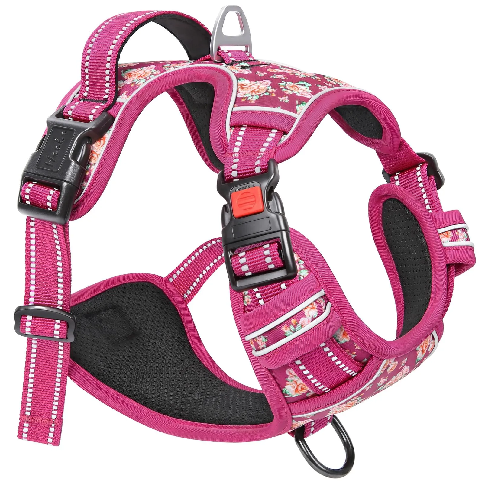 HEELE Pettorina Cane Aperta Sul Collo, Floreale Rosso Rosa, L - immagine 7