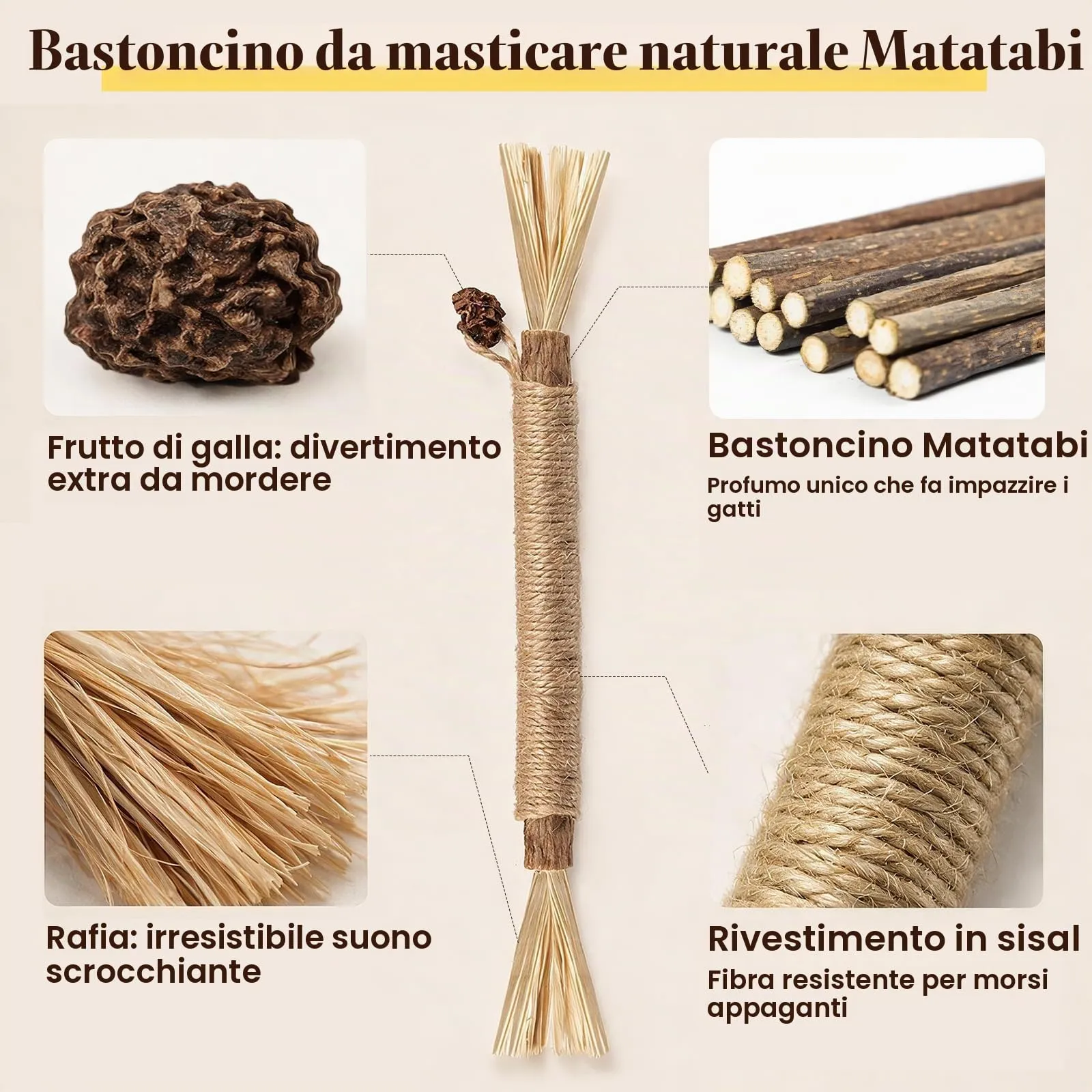 Aidiyapet Giochi per Gatti, 3 Corde da Masticare e 3 Bastoncini Matatabi per Pulizia Denti - immagine 4