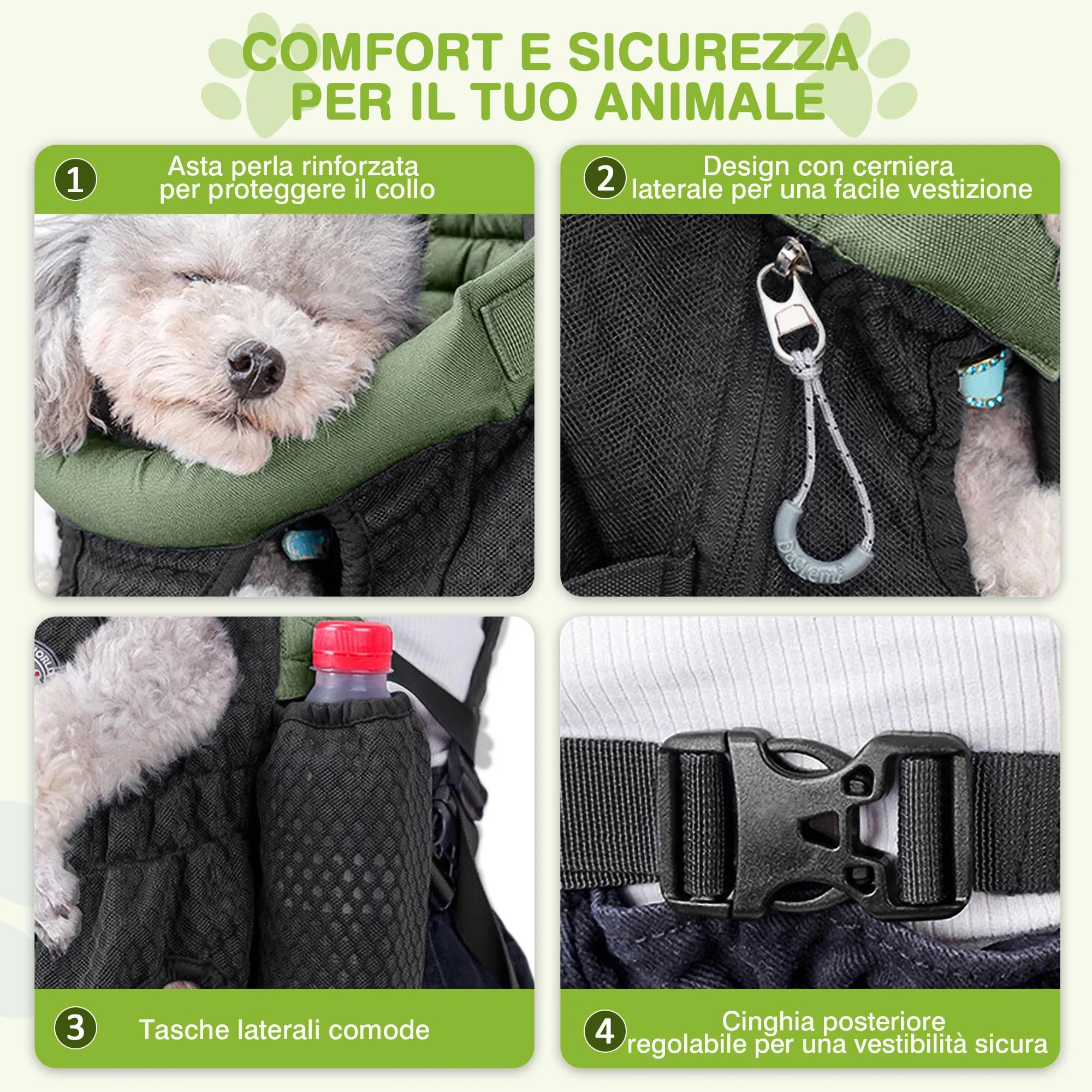 ALLSOPETS Zaino per Cani Frontale, Verde Oliva, M - immagine 4