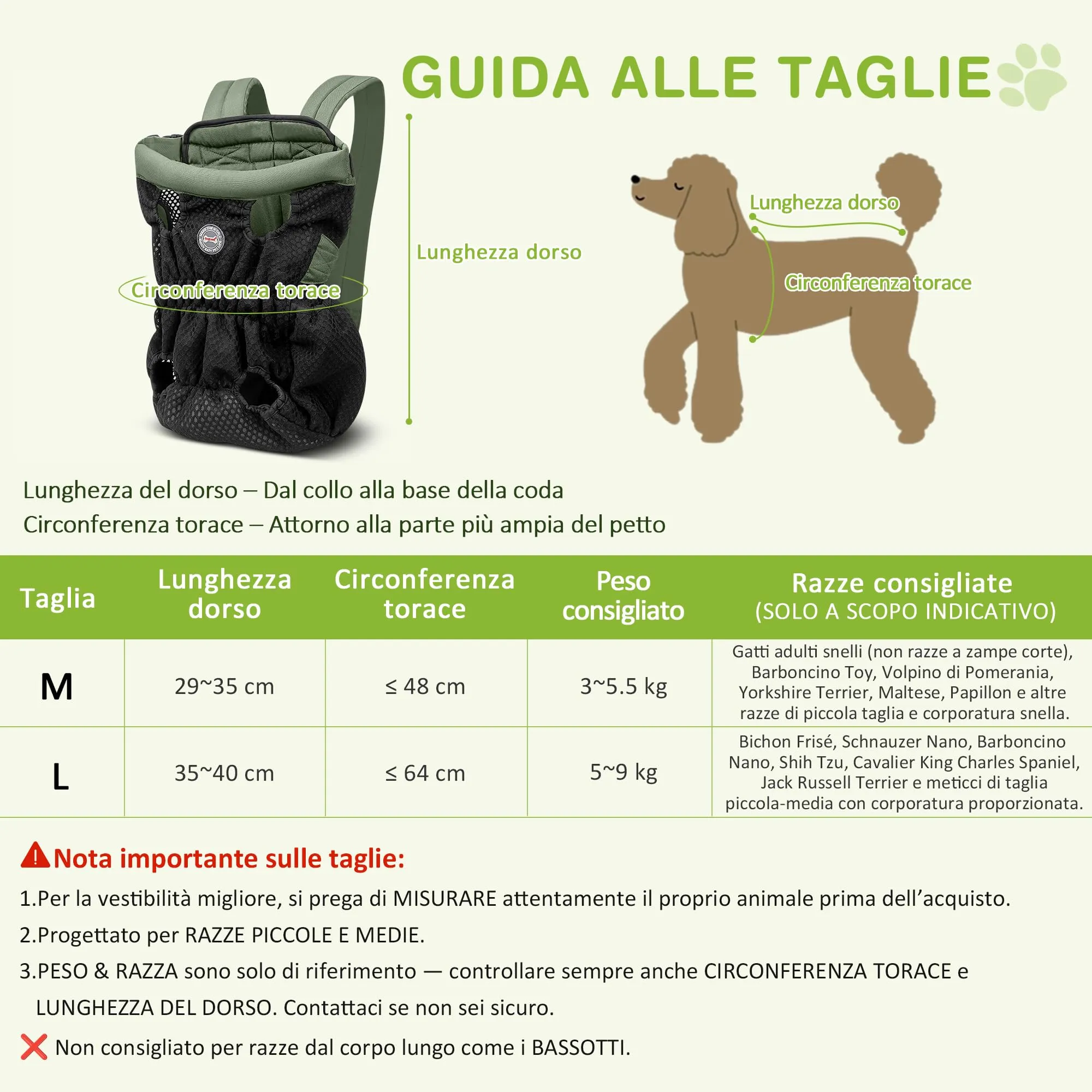 ALLSOPETS Zaino per Cani Frontale, Verde Oliva, M - immagine 5