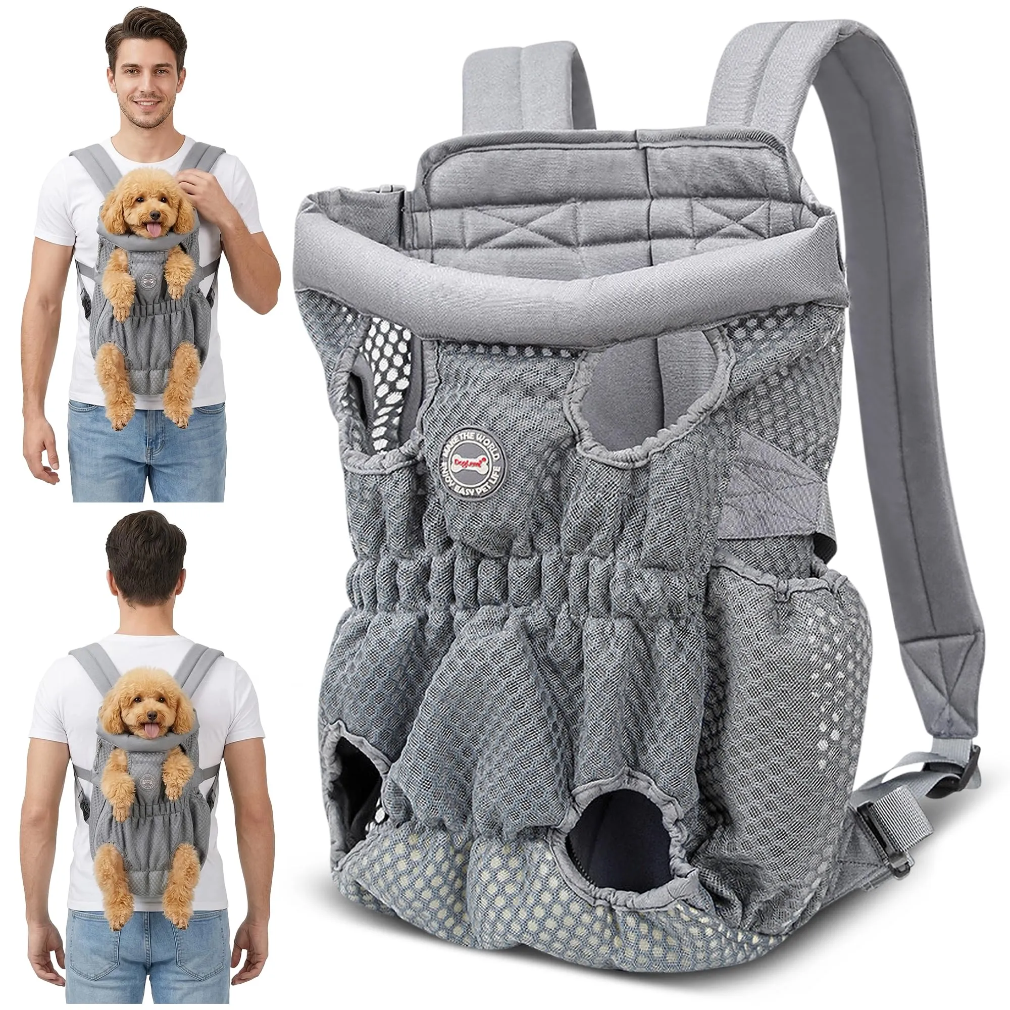 ALLSOPETS Zaino per Cani Frontale, Grigio Argento, L - immagine 1