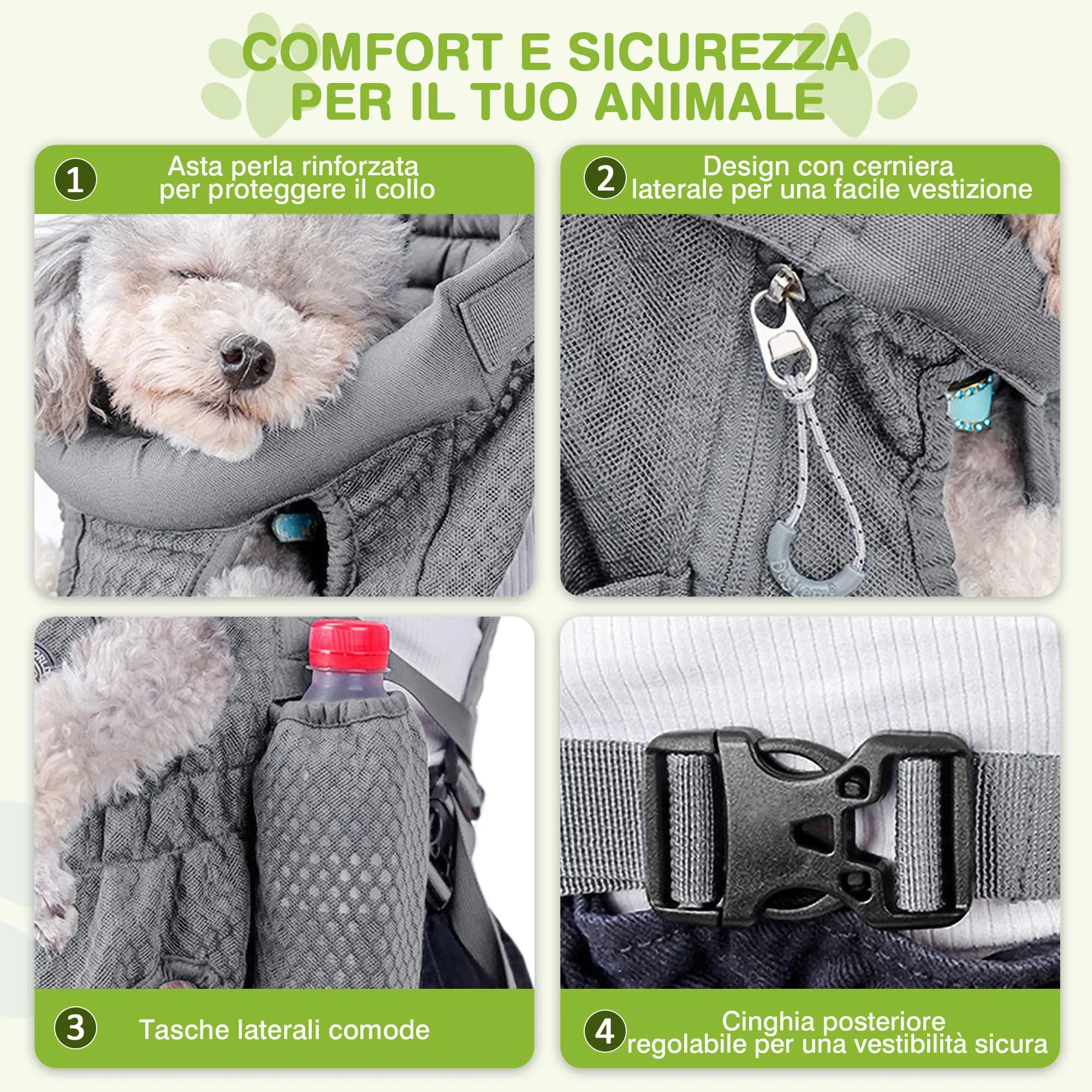 ALLSOPETS Zaino per Cani Frontale, Grigio Argento, L - immagine 4