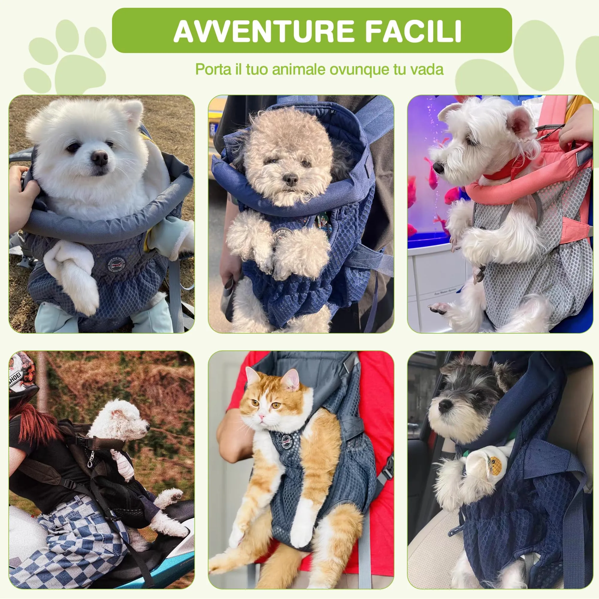 ALLSOPETS Zaino per Cani Frontale, Grigio Argento, L - immagine 6