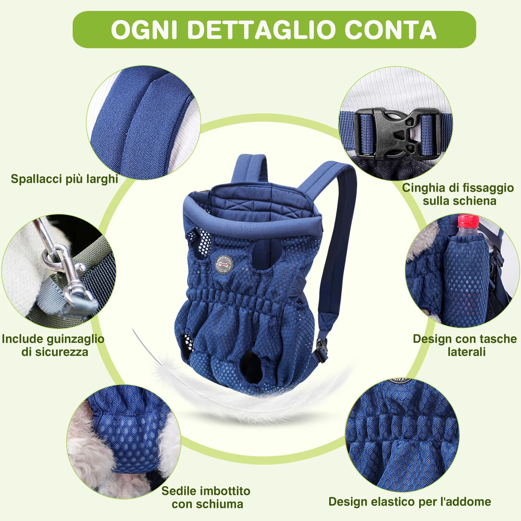 ALLSOPETS Zaino per Cani Frontale, Blu Notte, M - immagine 3