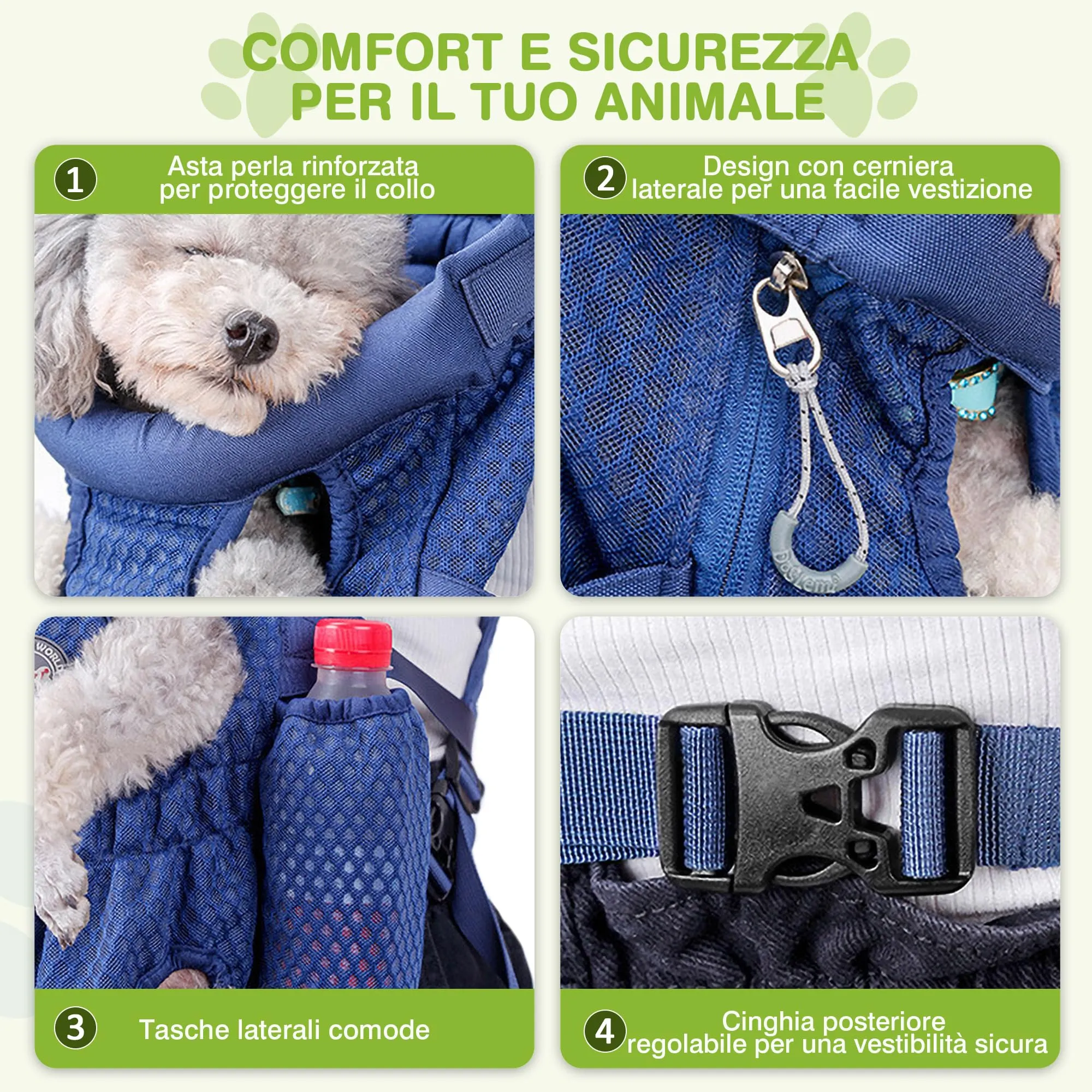 ALLSOPETS Zaino per Cani Frontale, Blu Notte, M - immagine 4