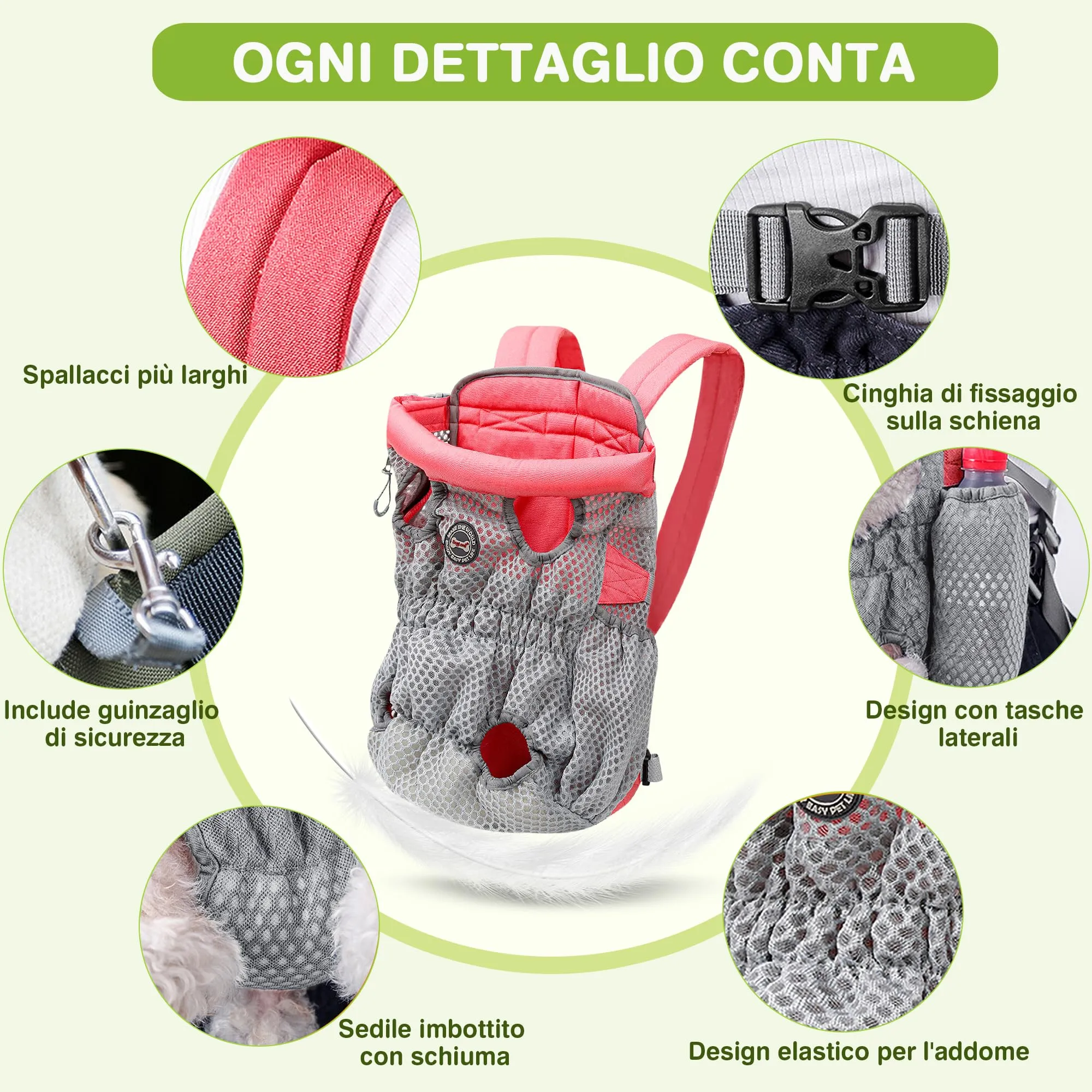 ALLSOPETS Zaino per Cani Frontale, Rosa Ciliegia, M - immagine 3