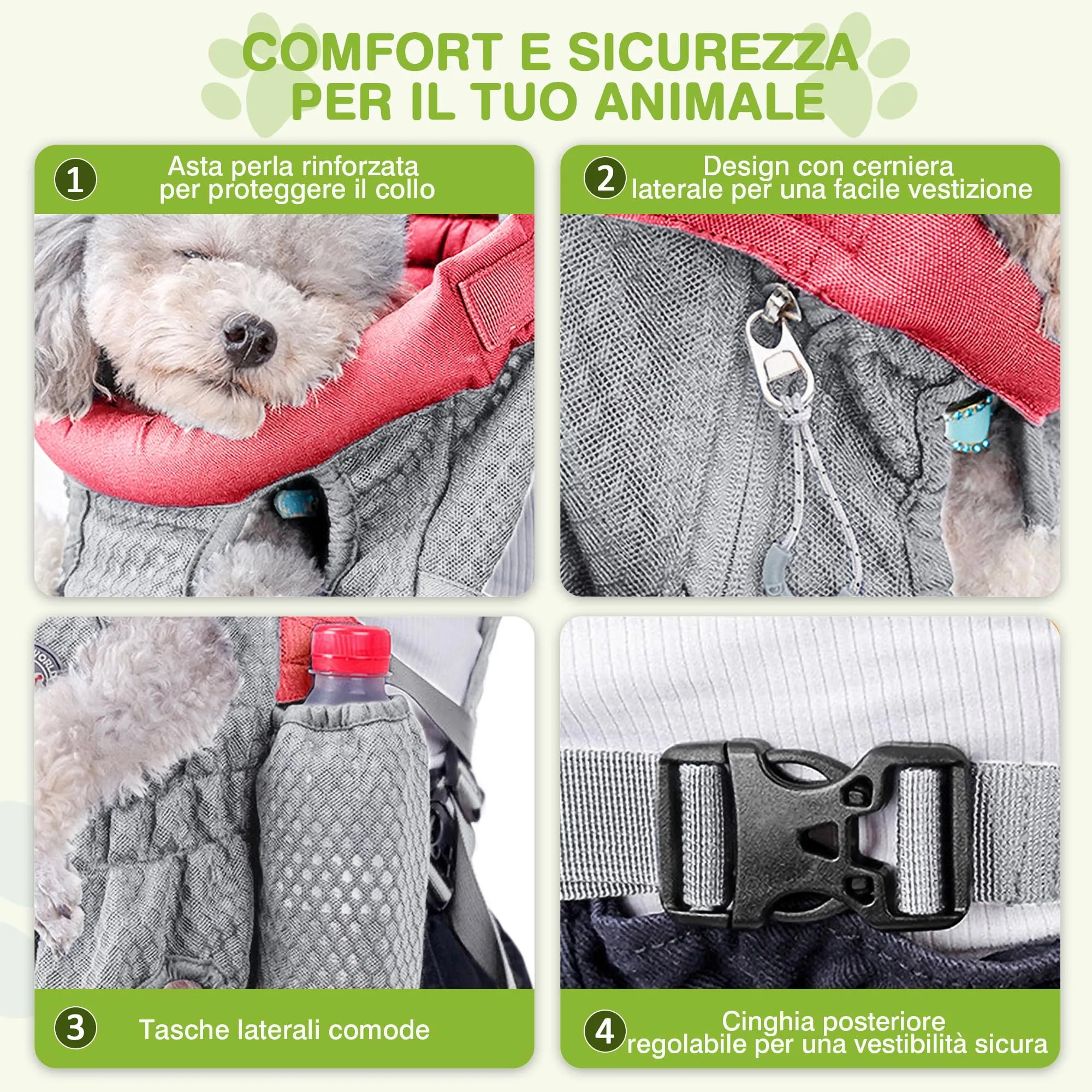 ALLSOPETS Zaino per Cani Frontale, Rosa Ciliegia, M - immagine 4