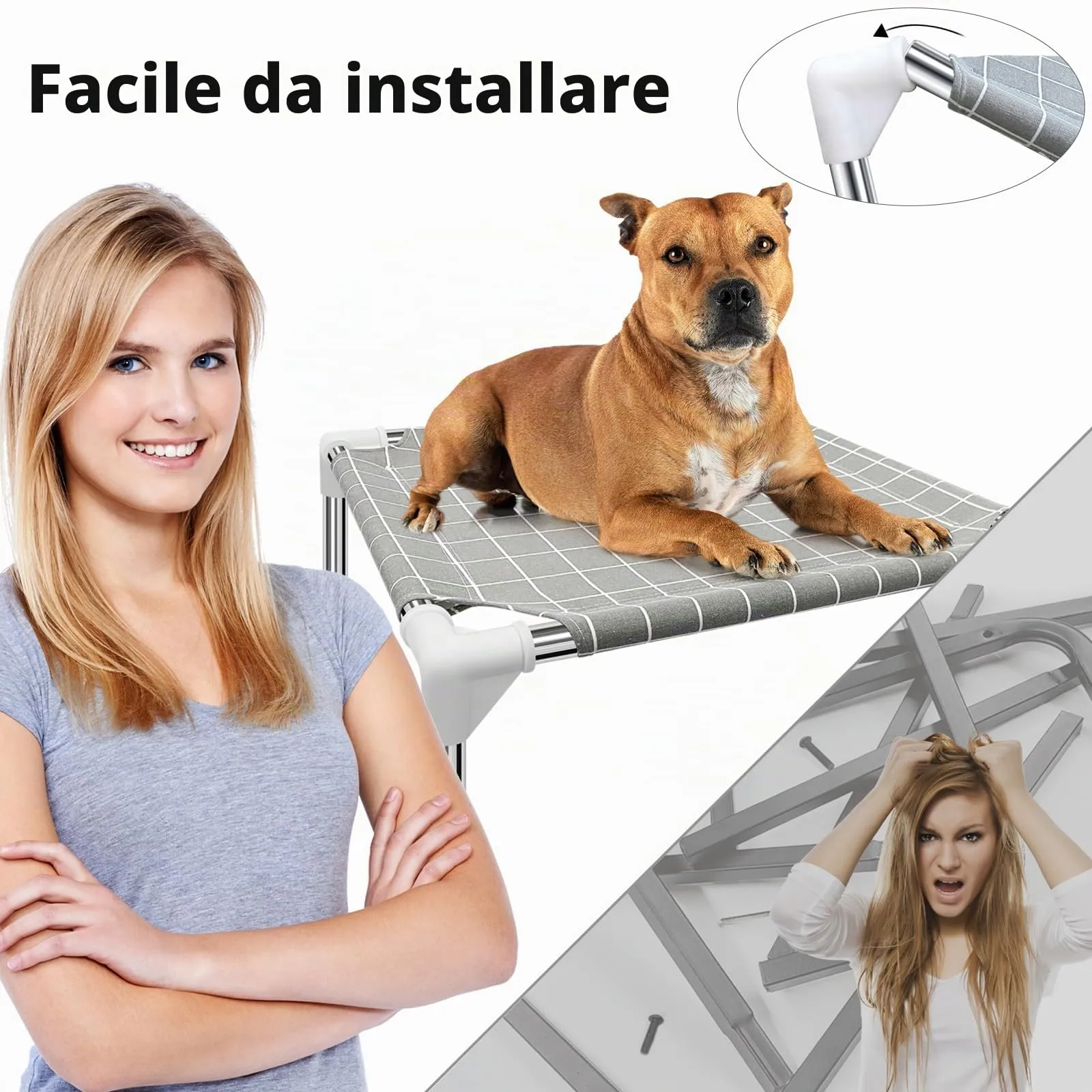 Tensorsine Cuccia rialzata per cani di piccola taglia, interna ed esterna, L 51 x P 51 x H 15 cm - immagine 7