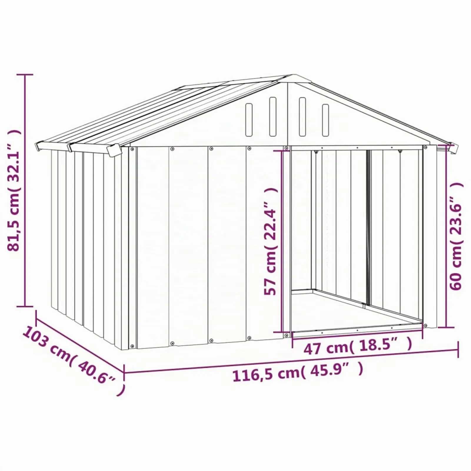 IKAYAA Recinto per Cani da Esterno in Acciaio Zincato, Antracite, 116.5 x 103 x 81.5 cm - immagine 5