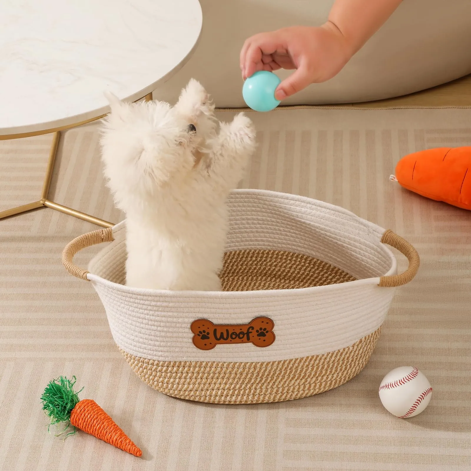 Tidelit Cesto Organizzatore per Giochi del Cane in Cotone Intrecciato, 36 x 26 x 20 cm, Colore Kaki Woof - immagine 2