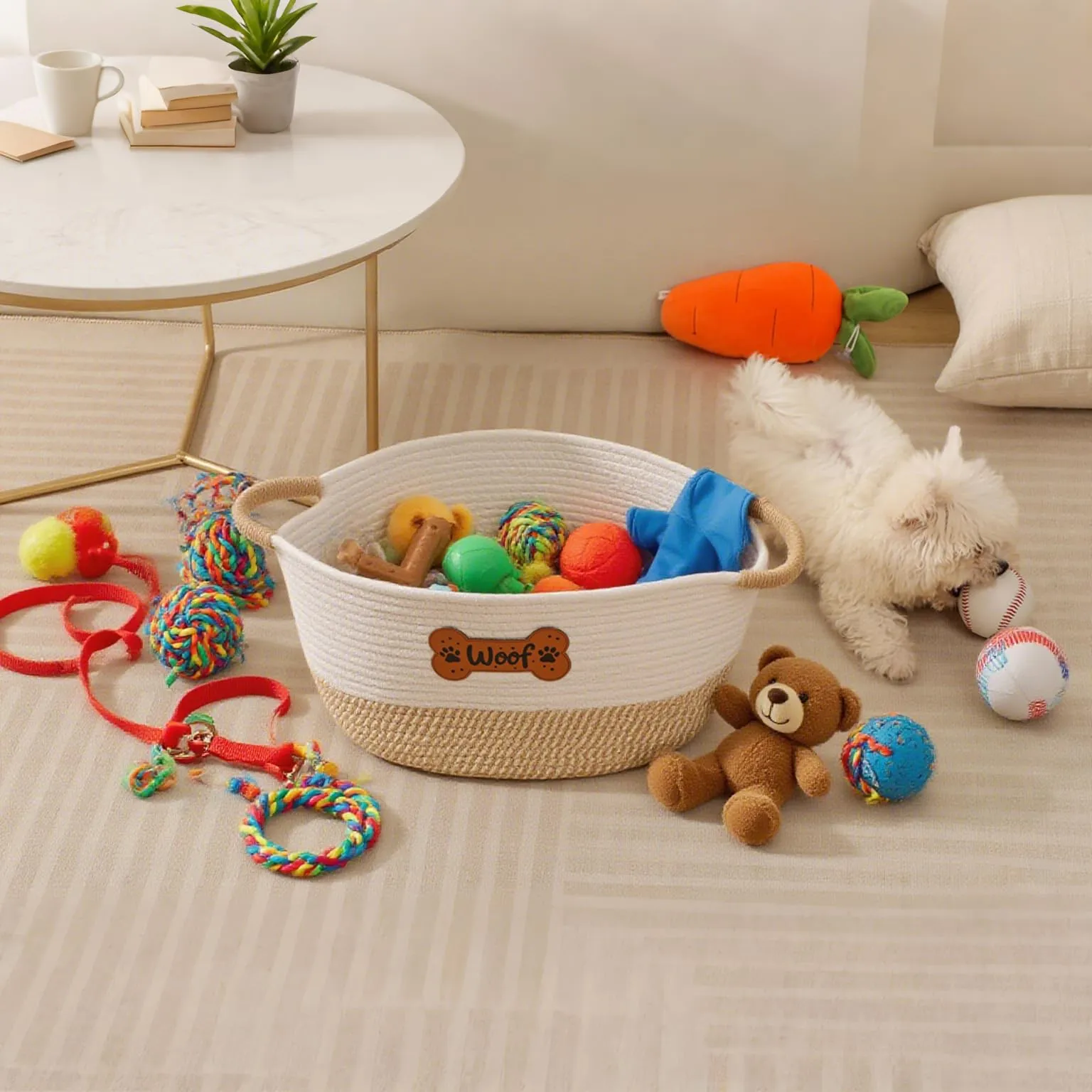 Tidelit Cesto Organizzatore per Giochi del Cane in Cotone Intrecciato, 36 x 26 x 20 cm, Colore Kaki Woof - immagine 3