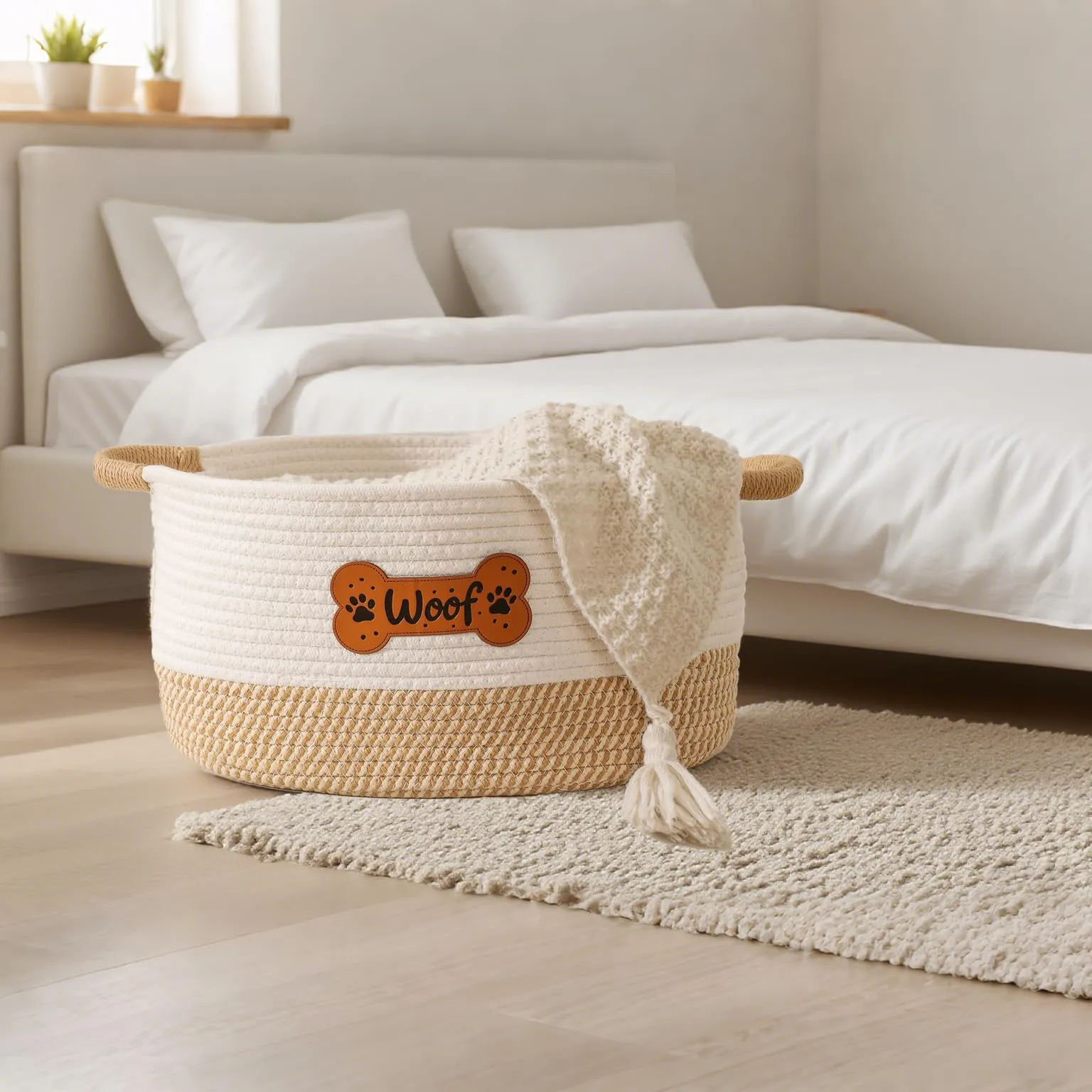 Tidelit Cesto Organizzatore per Giochi del Cane in Cotone Intrecciato, 36 x 26 x 20 cm, Colore Kaki Woof - immagine 4