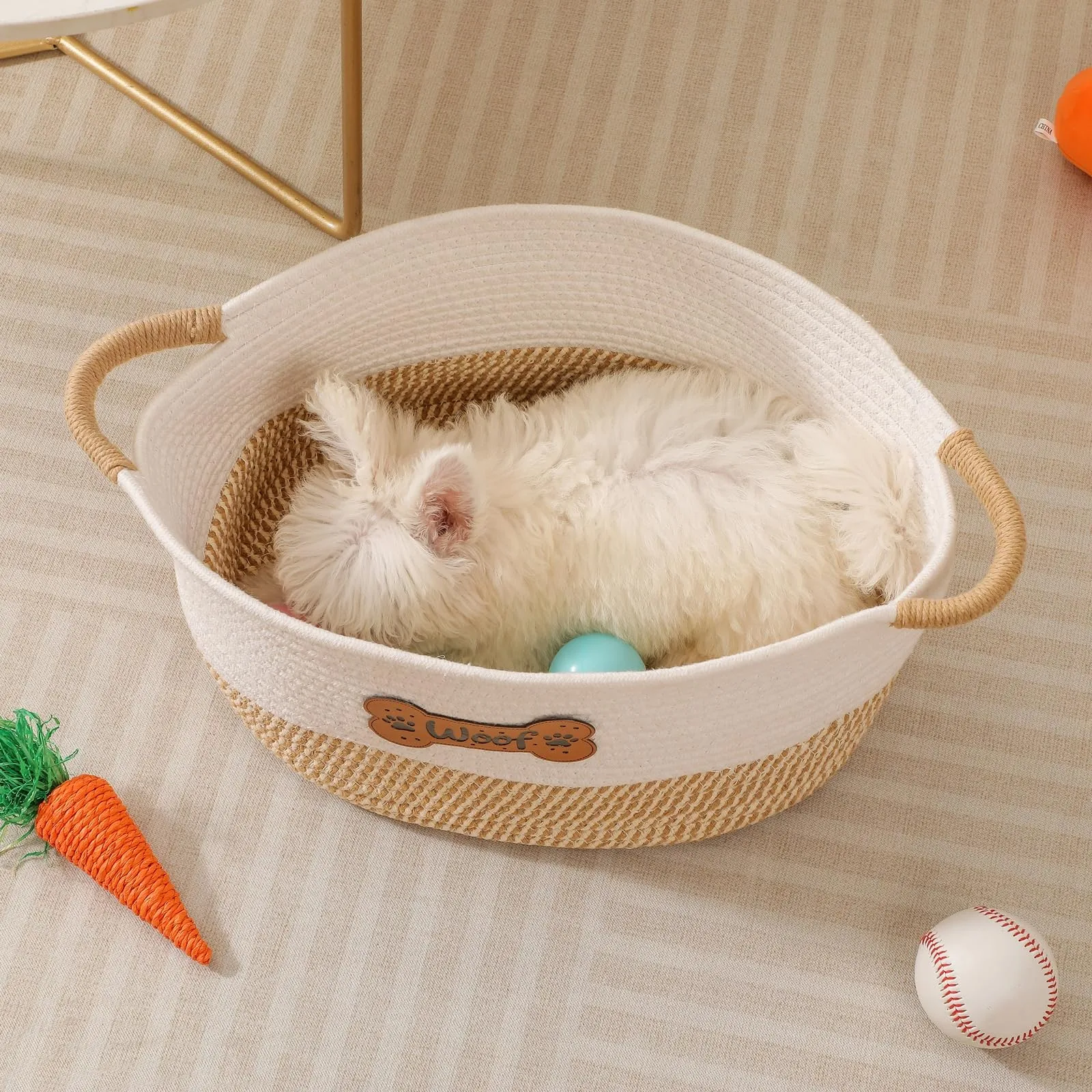 Tidelit Cesto Organizzatore per Giochi del Cane in Cotone Intrecciato, 36 x 26 x 20 cm, Colore Kaki Woof - immagine 5