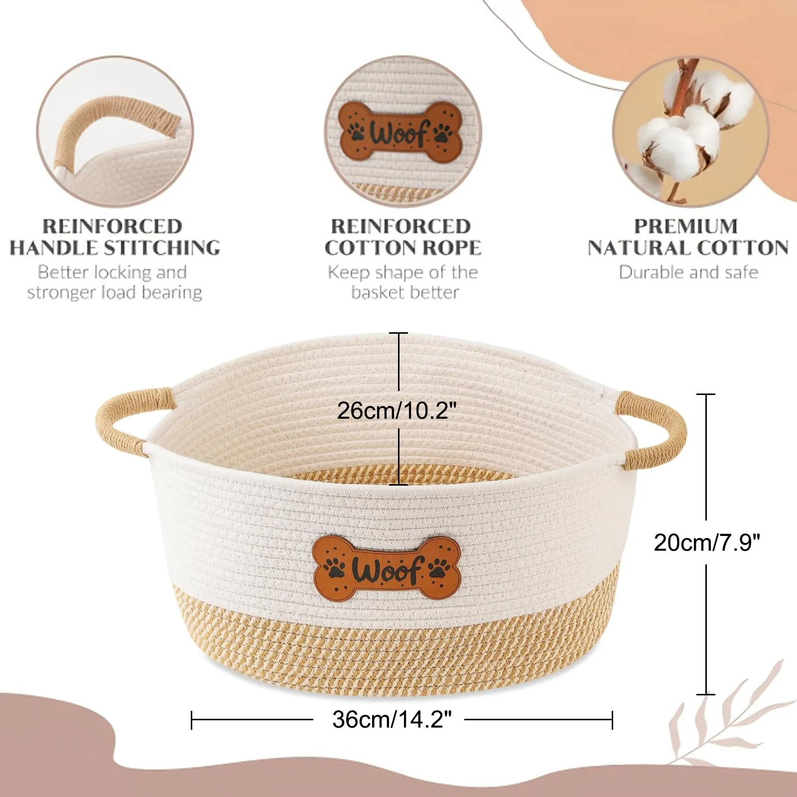 Tidelit Cesto Organizzatore per Giochi del Cane in Cotone Intrecciato, 36 x 26 x 20 cm, Colore Kaki Woof - immagine 6
