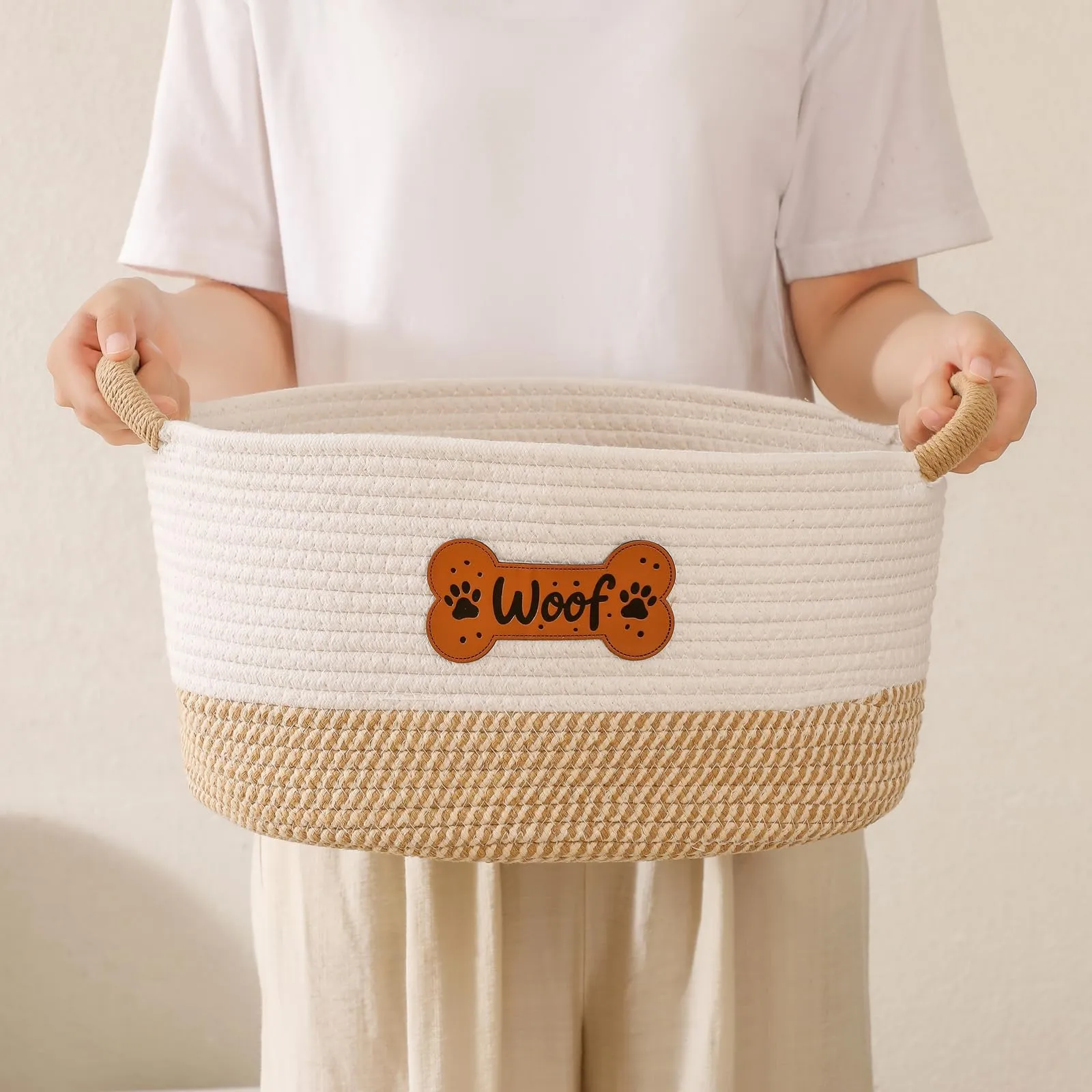 Tidelit Cesto Organizzatore per Giochi del Cane in Cotone Intrecciato, 36 x 26 x 20 cm, Colore Kaki Woof - immagine 8
