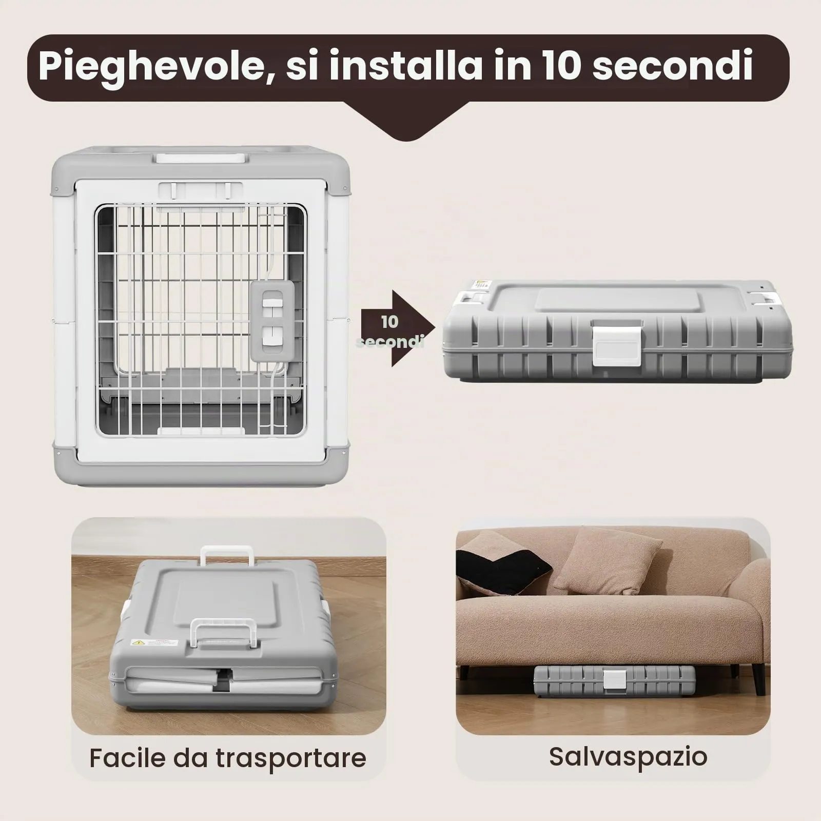 Gardner Pet Trasportino Pieghevole per Cani, 92x58x65cm, Grigio - immagine 5
