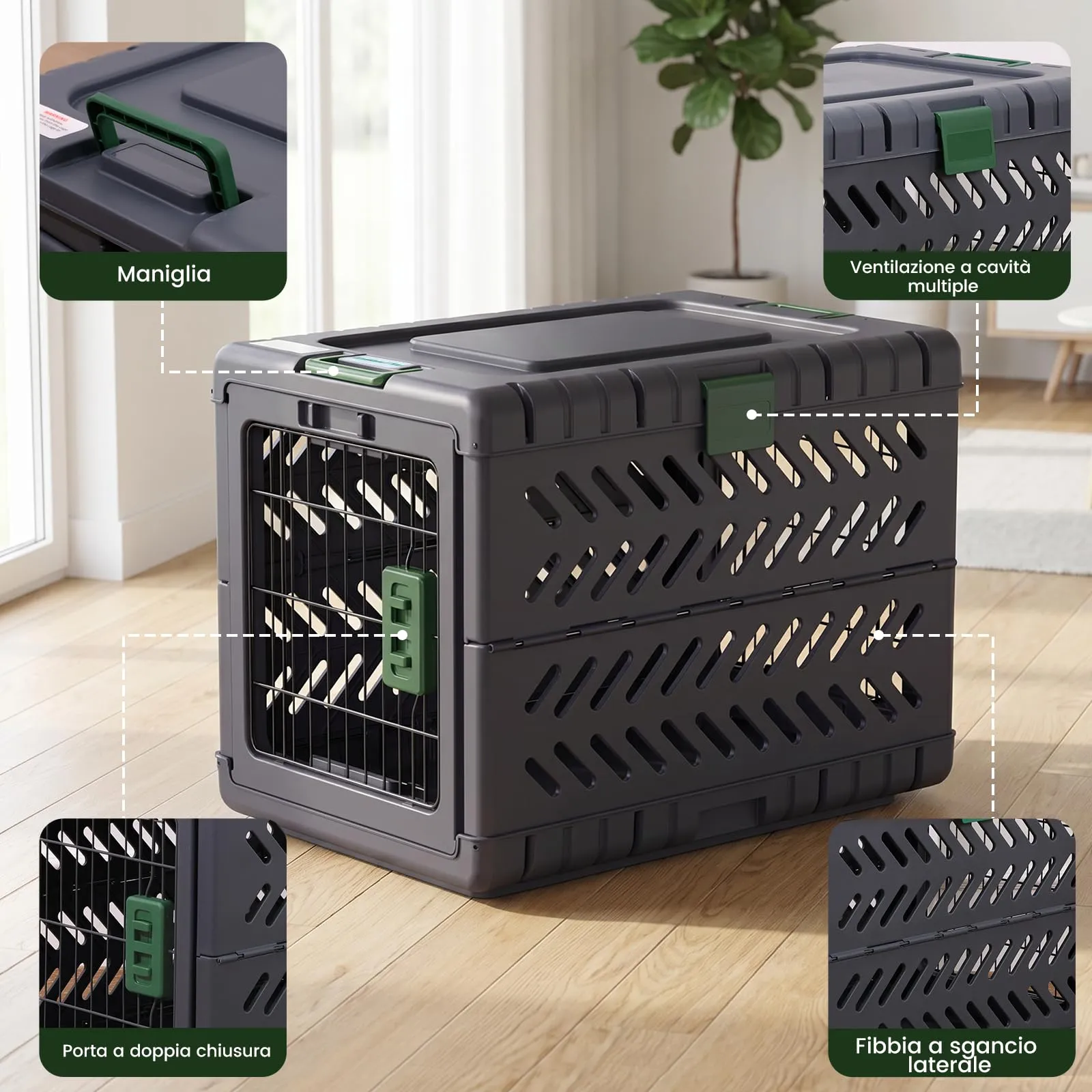 Gardner Pet Trasportino Pieghevole per Cani Media/Grande, 71x46x53cm, Verde - immagine 3