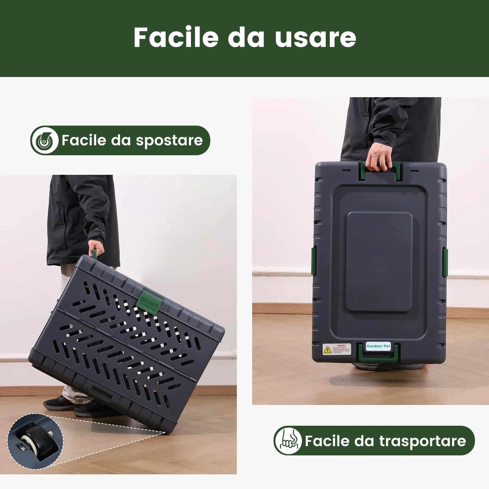 Gardner Pet Trasportino Pieghevole per Cani Media/Grande, 71x46x53cm, Verde - immagine 4