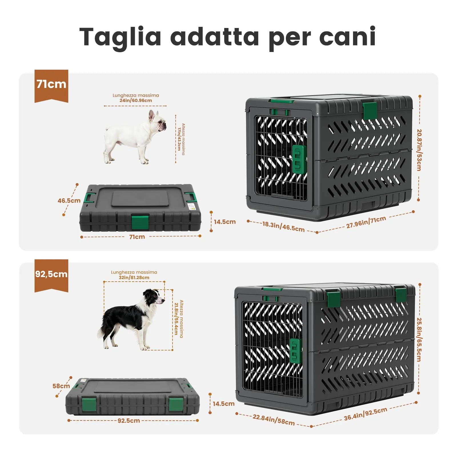 Gardner Pet Trasportino Pieghevole per Cani Media/Grande, 71x46x53cm, Verde - immagine 6
