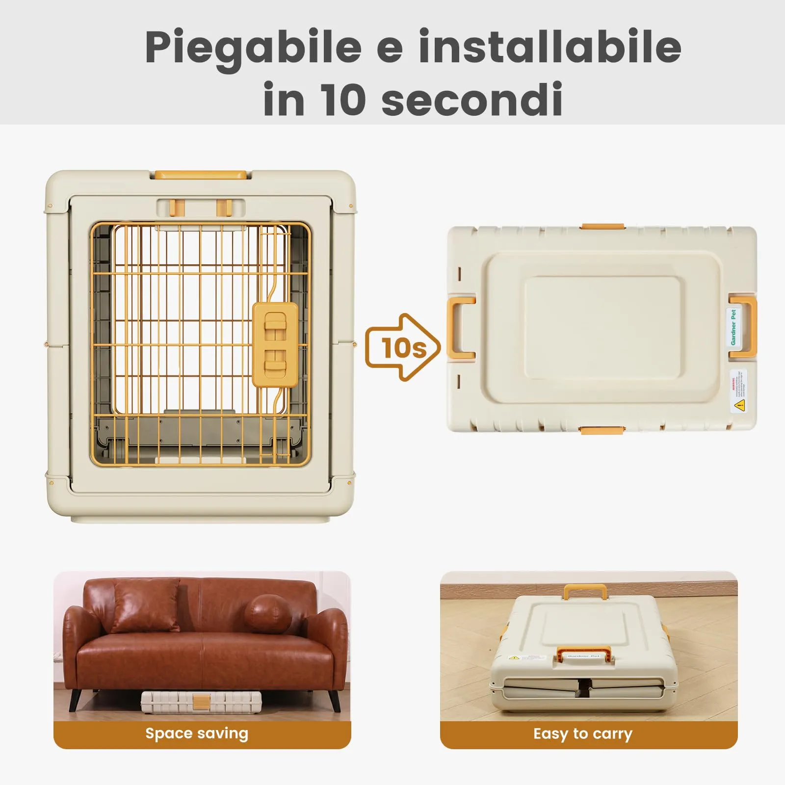 Gardner Pet Trasportino Pieghevole per Cani Media/Grande, 71x46x53cm, Marrone - immagine 4