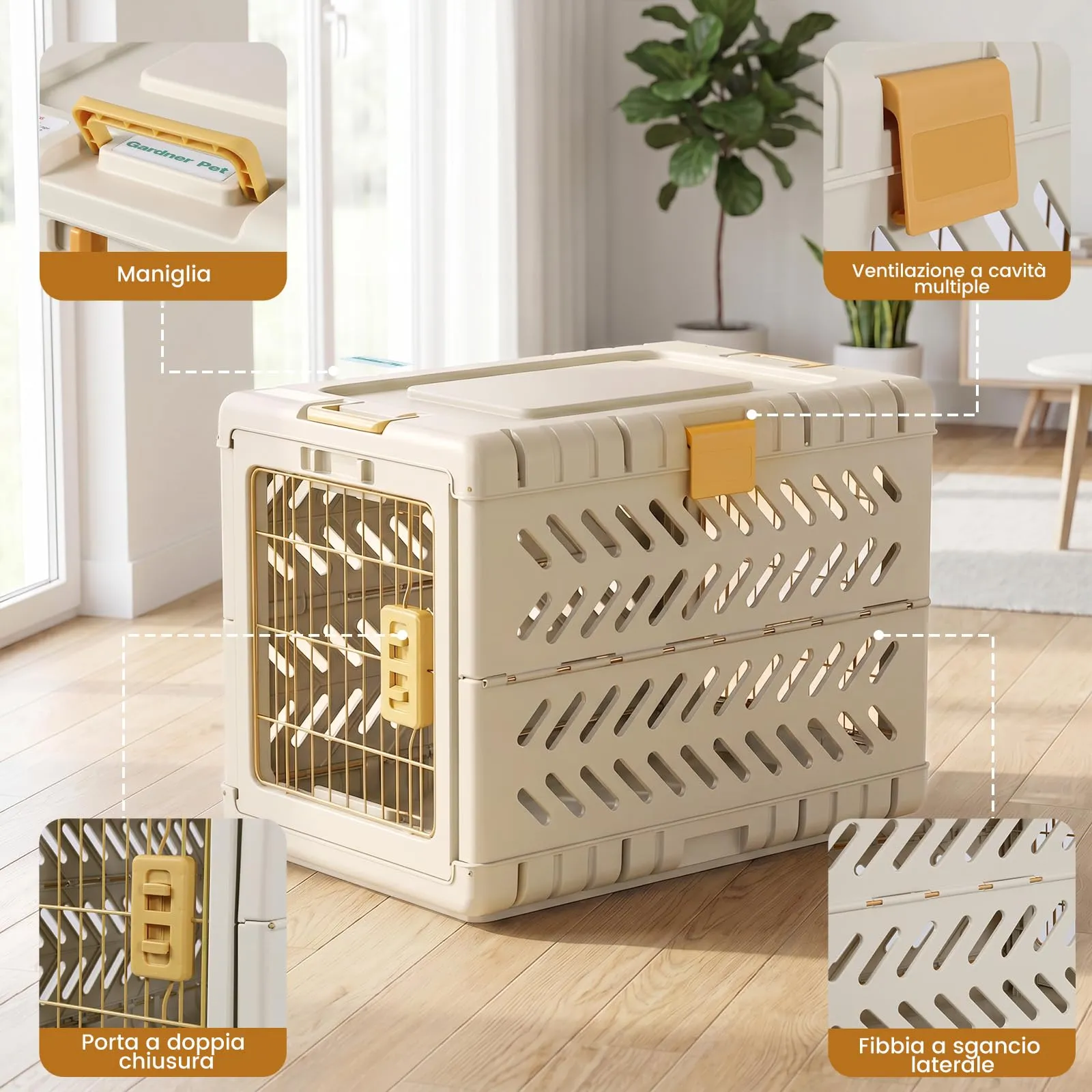 Gardner Pet Trasportino Pieghevole Cani Extra Large, 92x58x65cm, Marrone - immagine 2