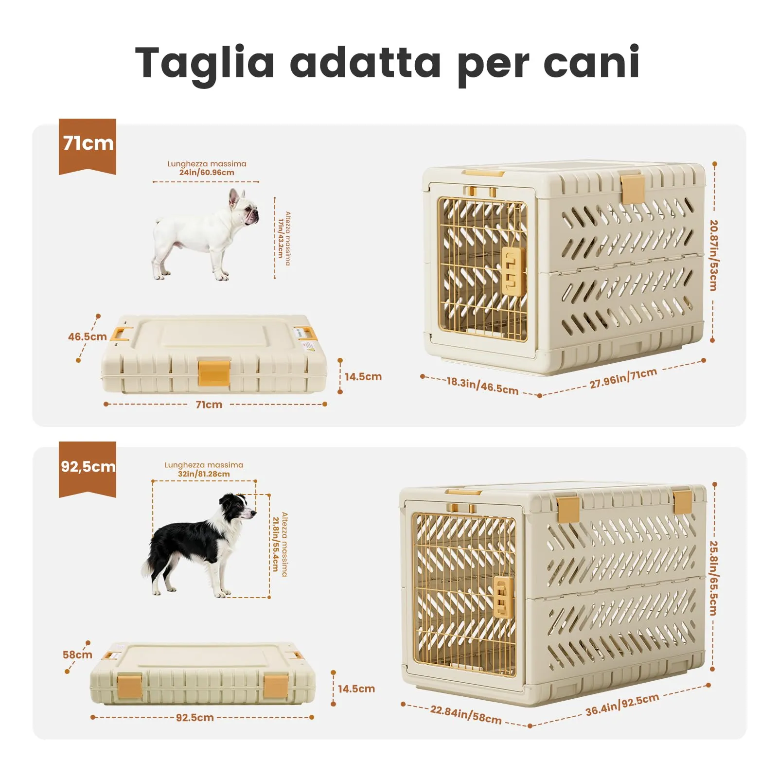 Gardner Pet Trasportino Pieghevole Cani Extra Large, 92x58x65cm, Marrone - immagine 5