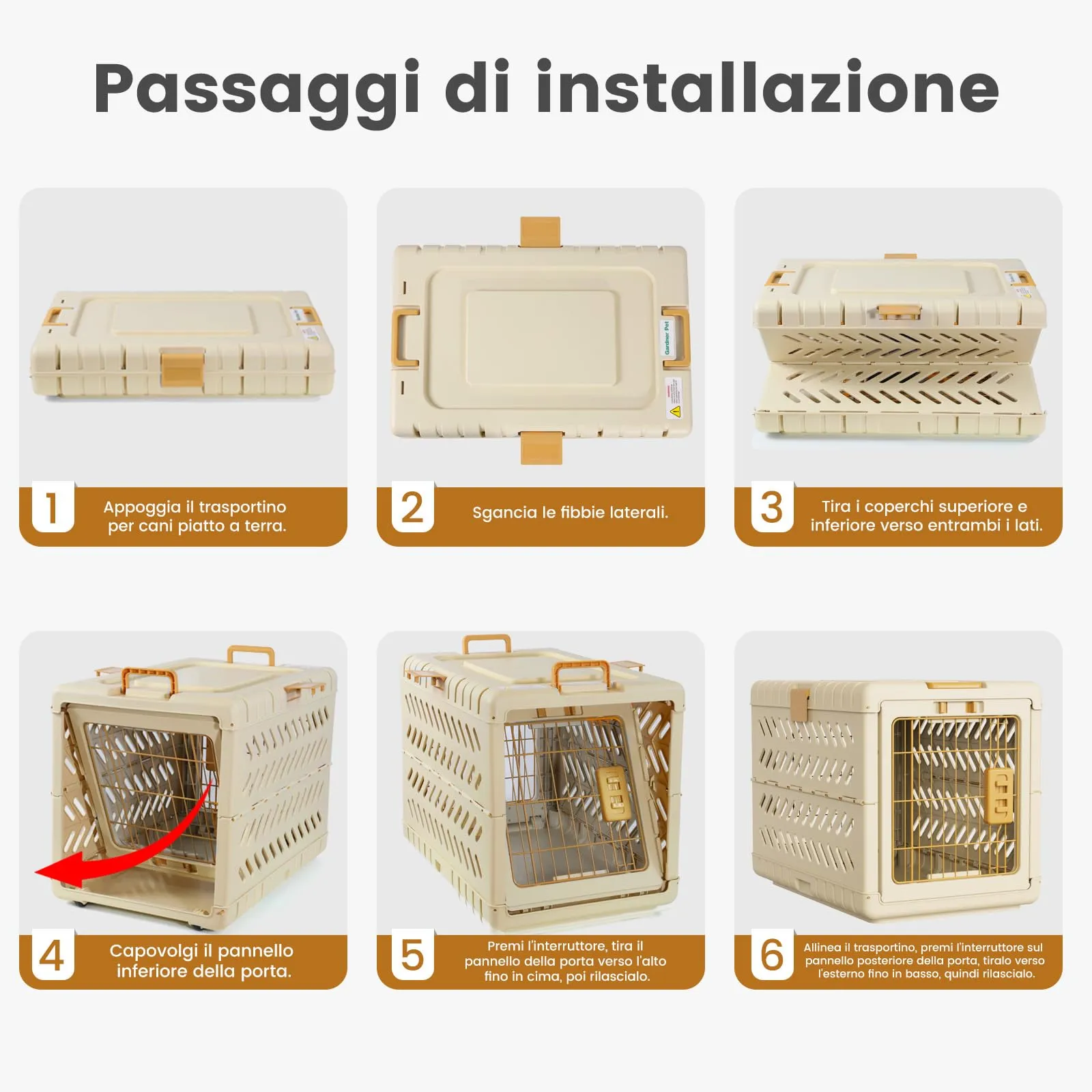 Gardner Pet Trasportino Pieghevole Cani Extra Large, 92x58x65cm, Marrone - immagine 7