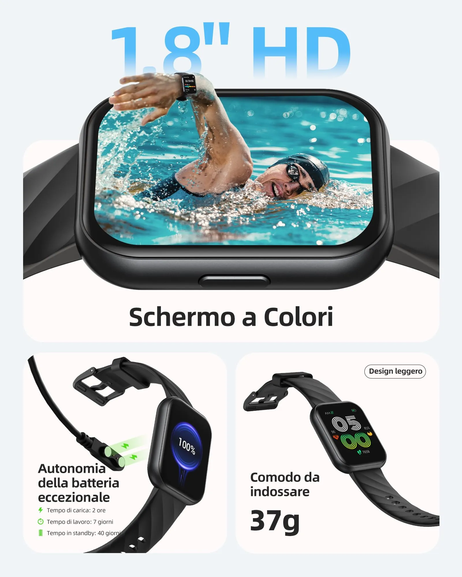 Parsonver Smartwatch 1.8" con 5ATM Impermeabilità per Nuoto - immagine 6
