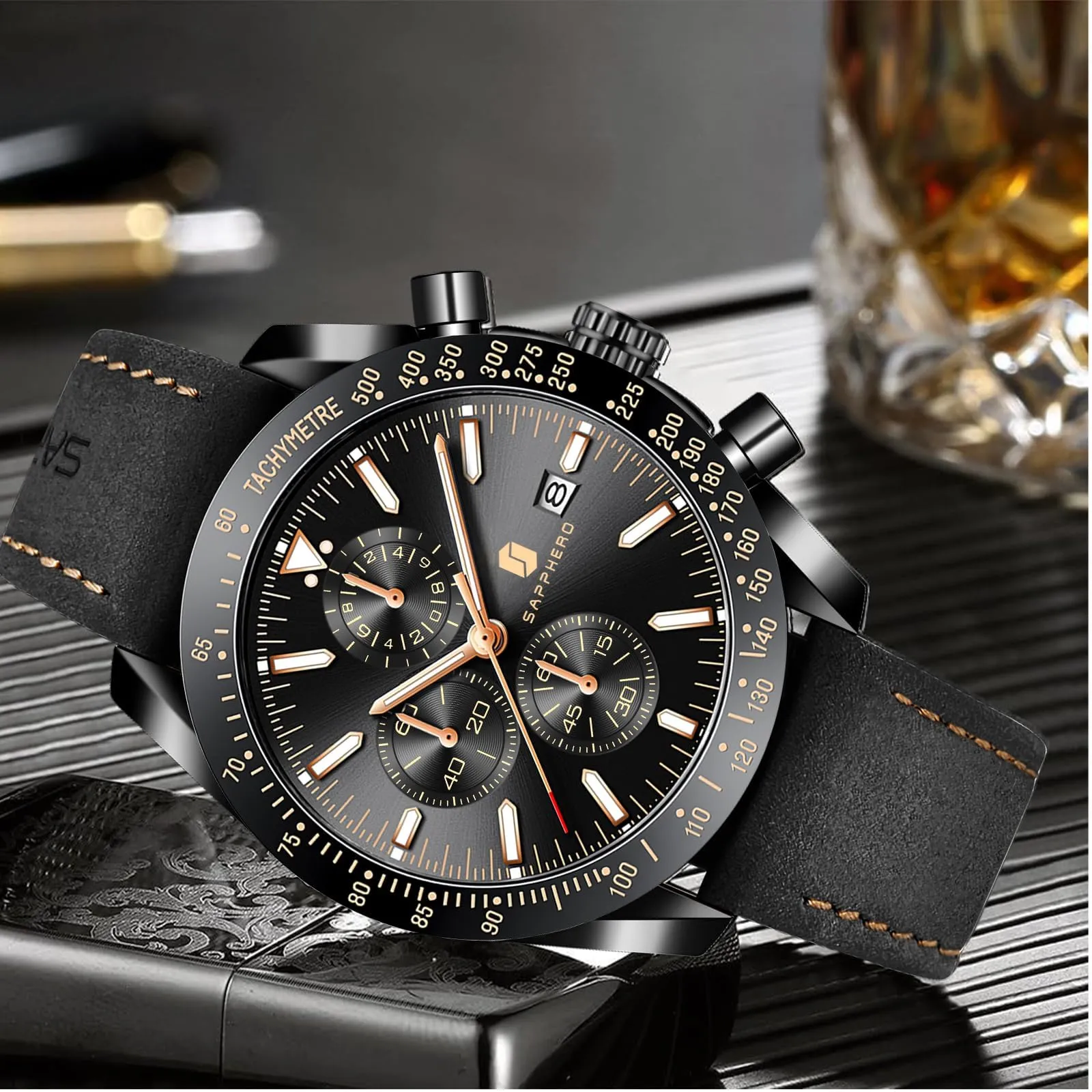 Benyar Orologio Uomo Analogico al Quarzo Cronografo Impermeabile LDSO2218-3 Cinturino in Pelle - immagine 4