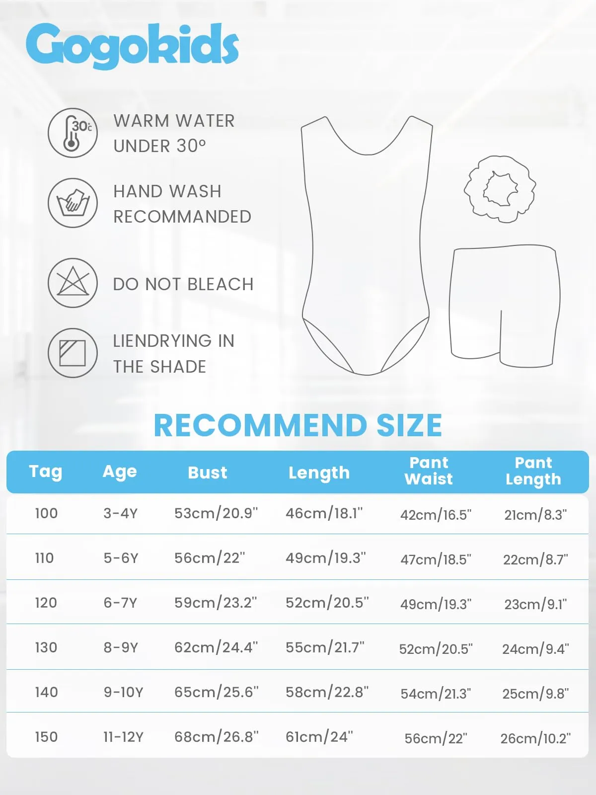 Gogokids Set da Ginnastica per Ragazze 3 Pezzi, Body senza Maniche, Pantaloncini e Fascia, Design Sfumato Scintillante, Taglia 110 (5-6 Anni) - immagine 5