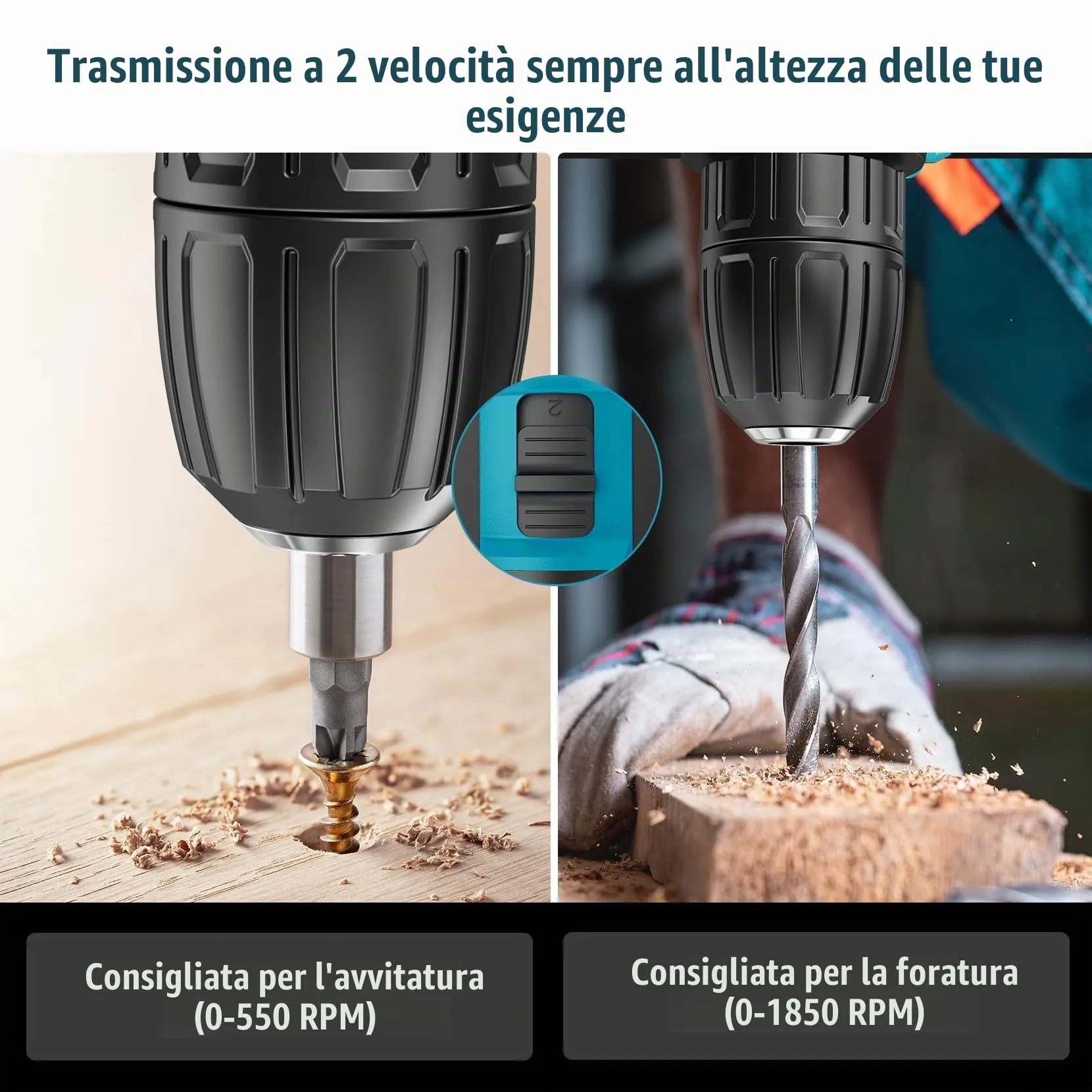 BETENST Trapano Avvitatore a Percussione 21V, 42N.m, Mandrino 10mm, 2 Batterie 2.0Ah, 30 Accessori - immagine 7