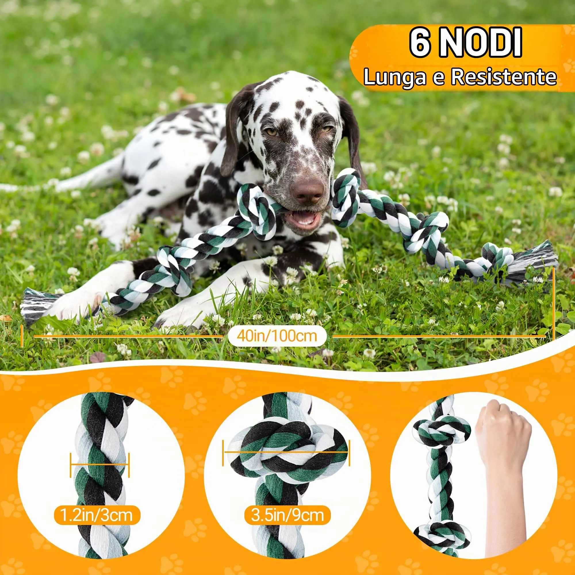 Ycozy Corda Giochi per Cani Resistente a 6 Nodi, 100cm - immagine 3