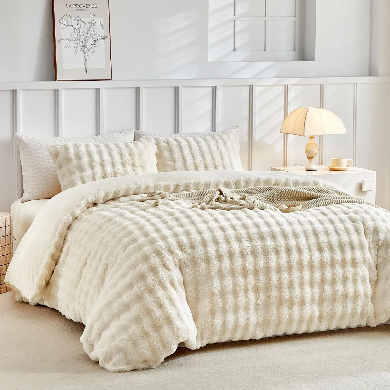 Tokokimo Set Copripiumino Matrimoniale in Flanella, 260x240cm, Beige (1 Copripiumino + 2 Federe 50x80cm) - immagine 2