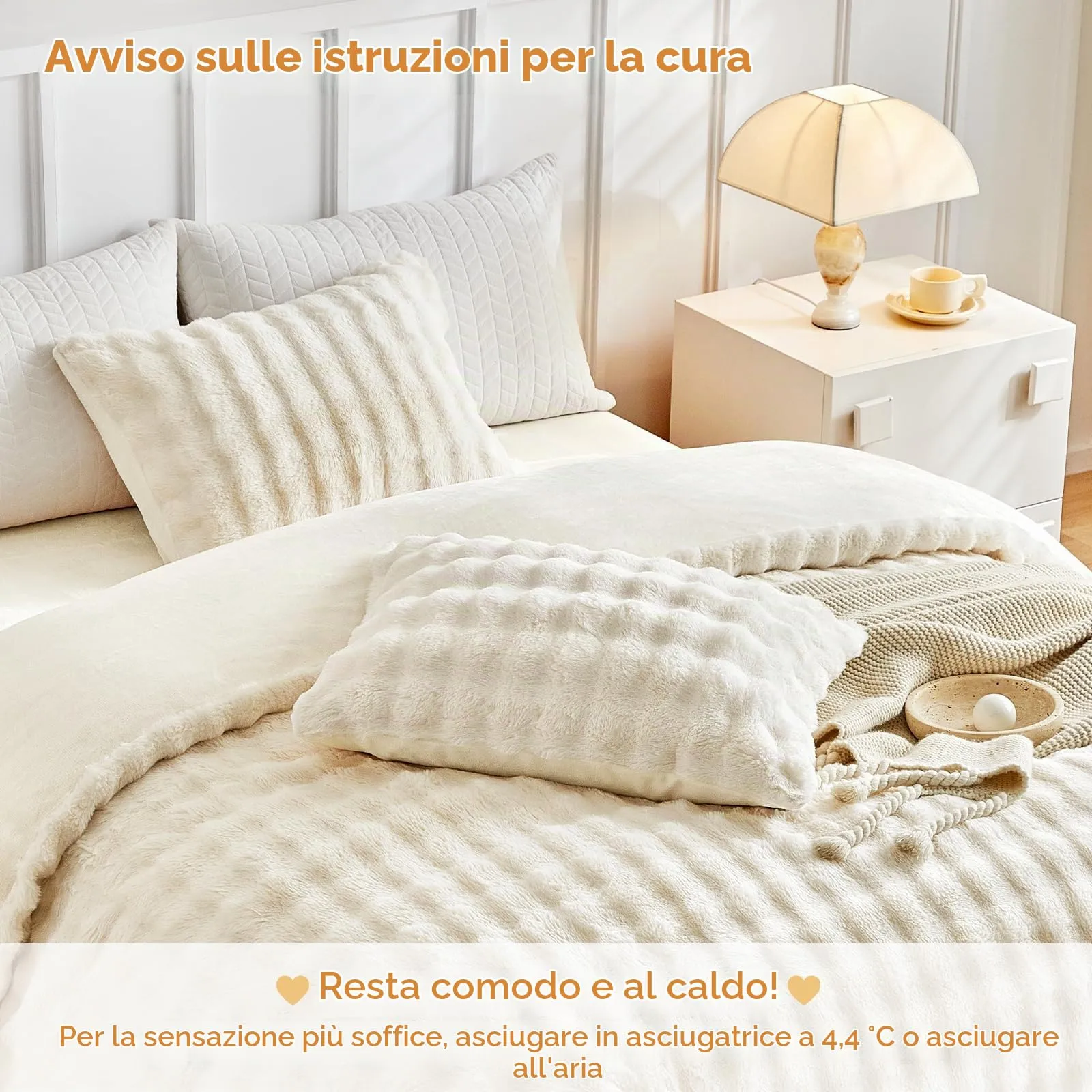 Tokokimo Set Copripiumino Matrimoniale in Flanella, 260x240cm, Beige (1 Copripiumino + 2 Federe 50x80cm) - immagine 3