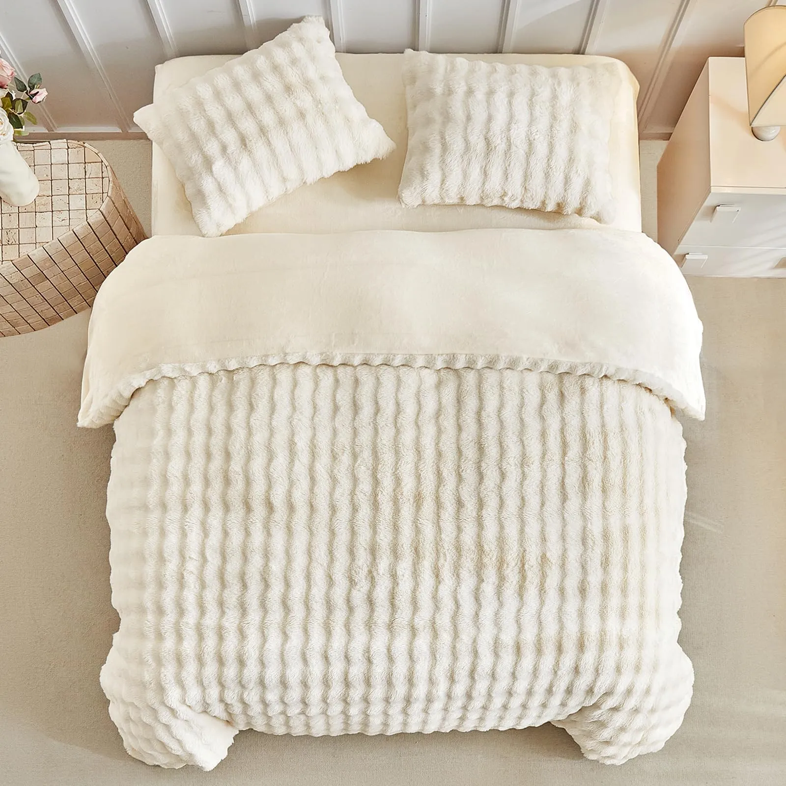 Tokokimo Set Copripiumino Matrimoniale in Flanella, 260x240cm, Beige (1 Copripiumino + 2 Federe 50x80cm) - immagine 8