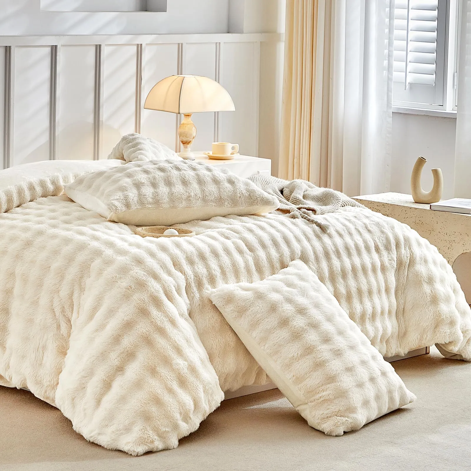 Tokokimo Set Copripiumino Matrimoniale in Flanella, 260x240cm, Beige (1 Copripiumino + 2 Federe 50x80cm) - immagine 9