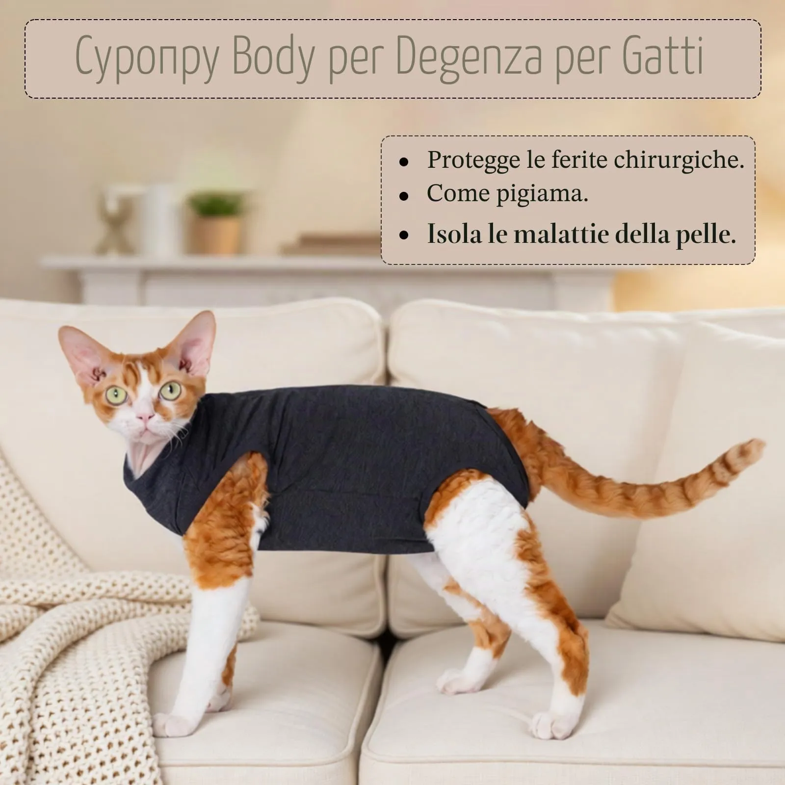 Cyponpy Tutina Chirurgica Postoperatoria per Gatti, Gilet di Recupero in Cotone Lavabile, Grigio, Taglia S - immagine 5