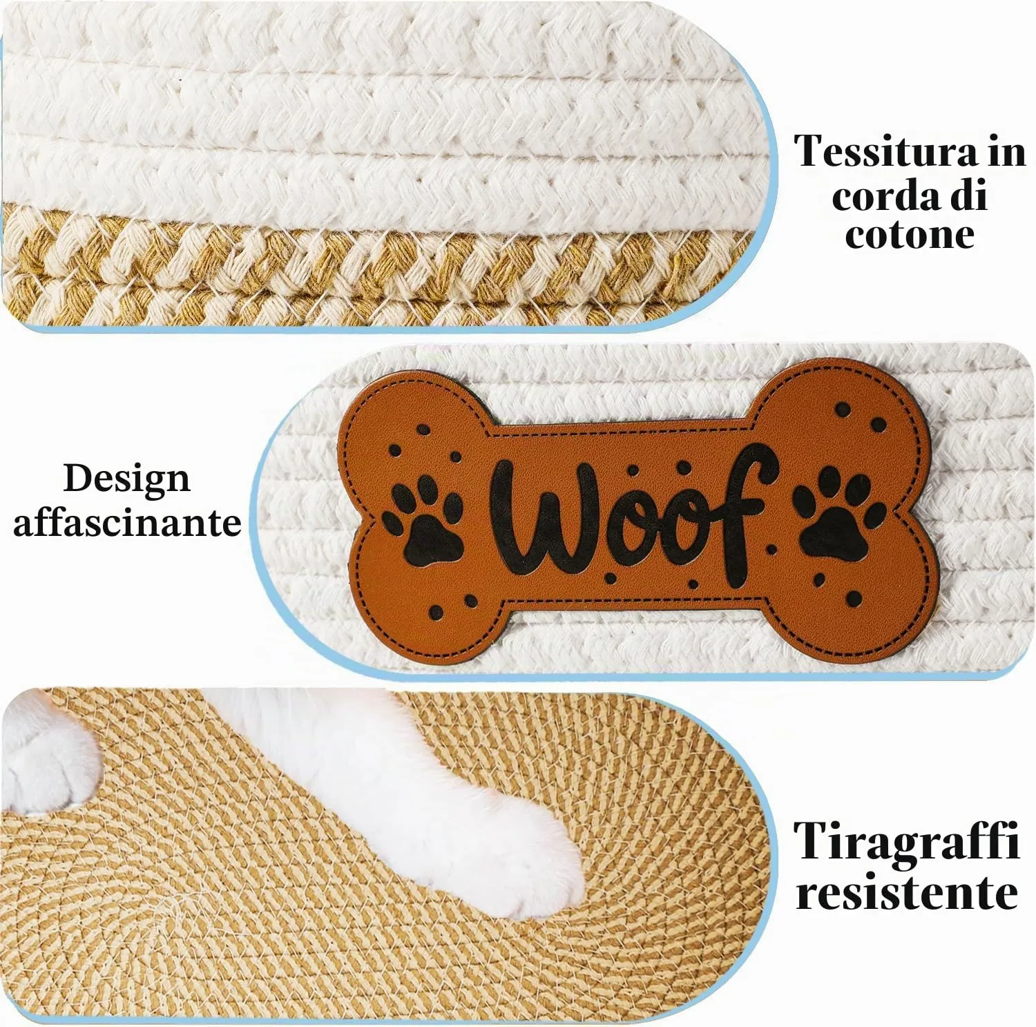 Tidelit Cestino Portaoggetti in Corda di Cotone per Giocattoli per Cani e Gatti - immagine 7