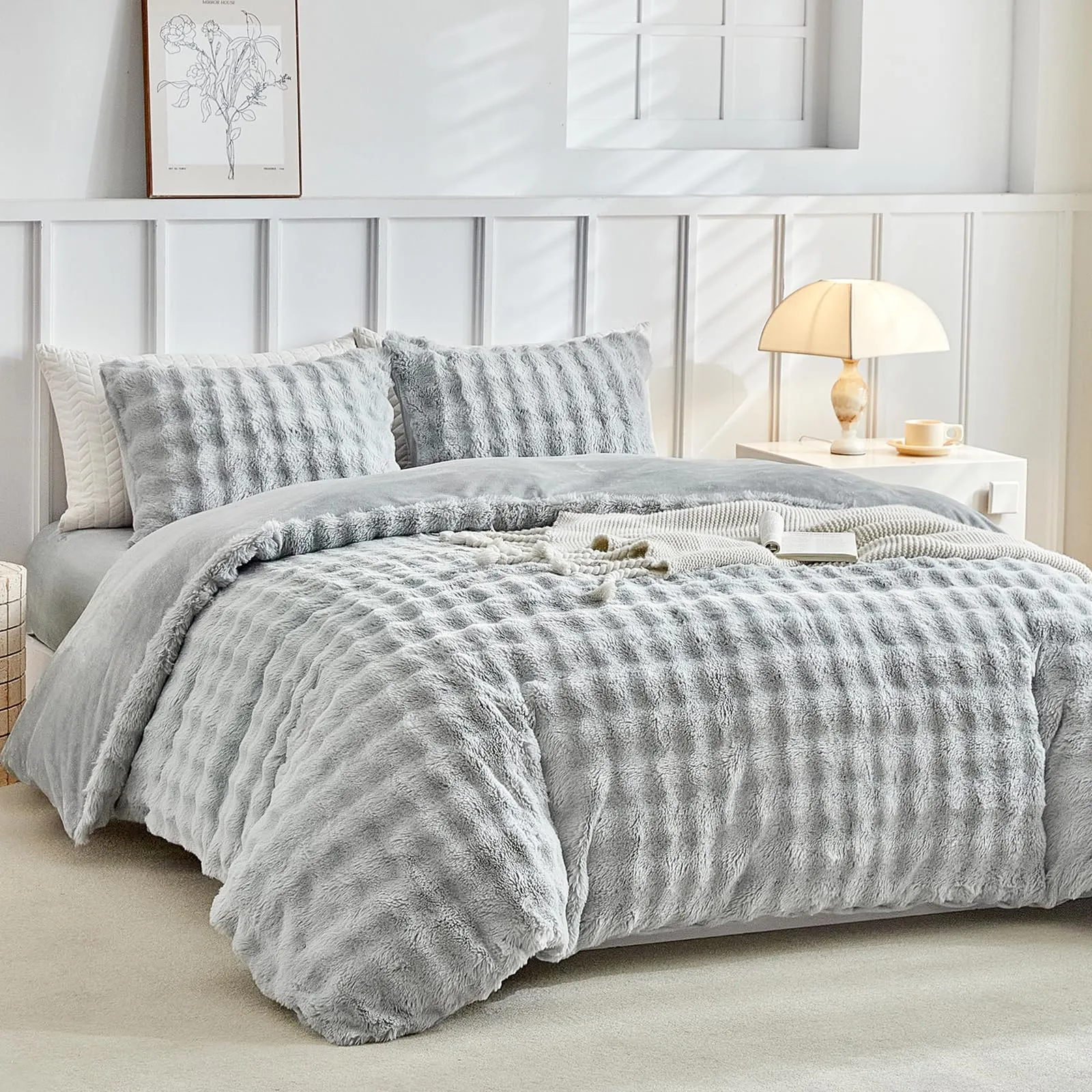 Tokokimo Set Copripiumino Matrimoniale in Flanella, 3 Pezzi (1 Copripiumino 240x220cm + 2 Federe 50x80cm), Grigio - immagine 2