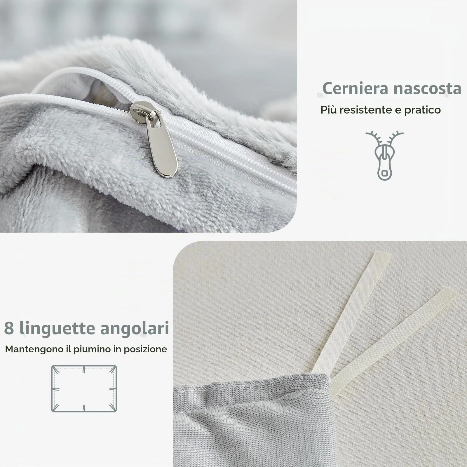 Tokokimo Set Copripiumino Matrimoniale in Flanella, 3 Pezzi (1 Copripiumino 240x220cm + 2 Federe 50x80cm), Grigio - immagine 5