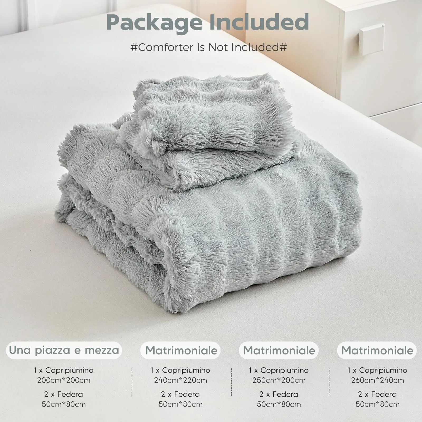 Tokokimo Set Copripiumino Matrimoniale in Flanella, 3 Pezzi (1 Copripiumino 240x220cm + 2 Federe 50x80cm), Grigio - immagine 7
