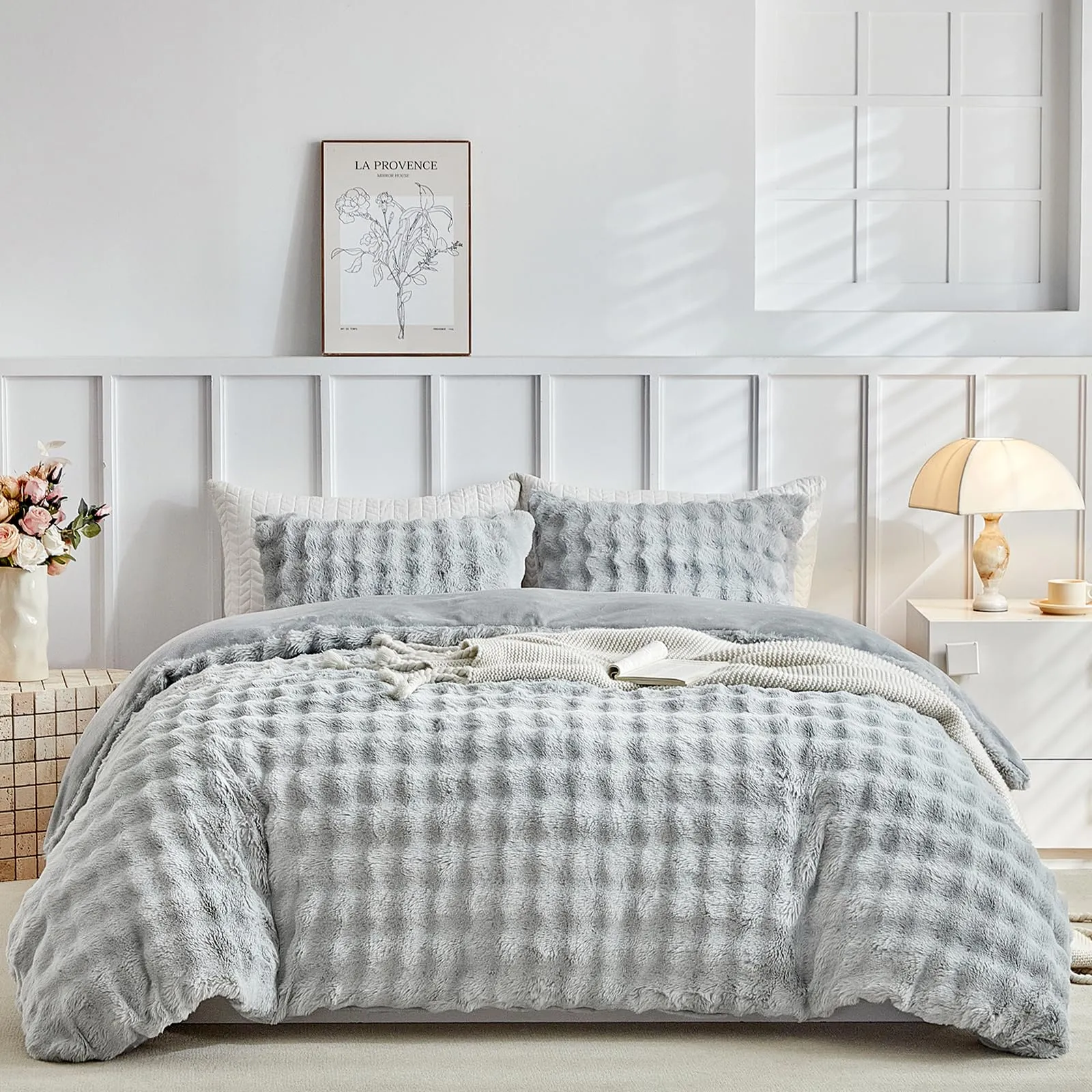 Tokokimo Set Copripiumino Matrimoniale in Flanella, 3 Pezzi (1 Copripiumino 240x220cm + 2 Federe 50x80cm), Grigio - immagine 9