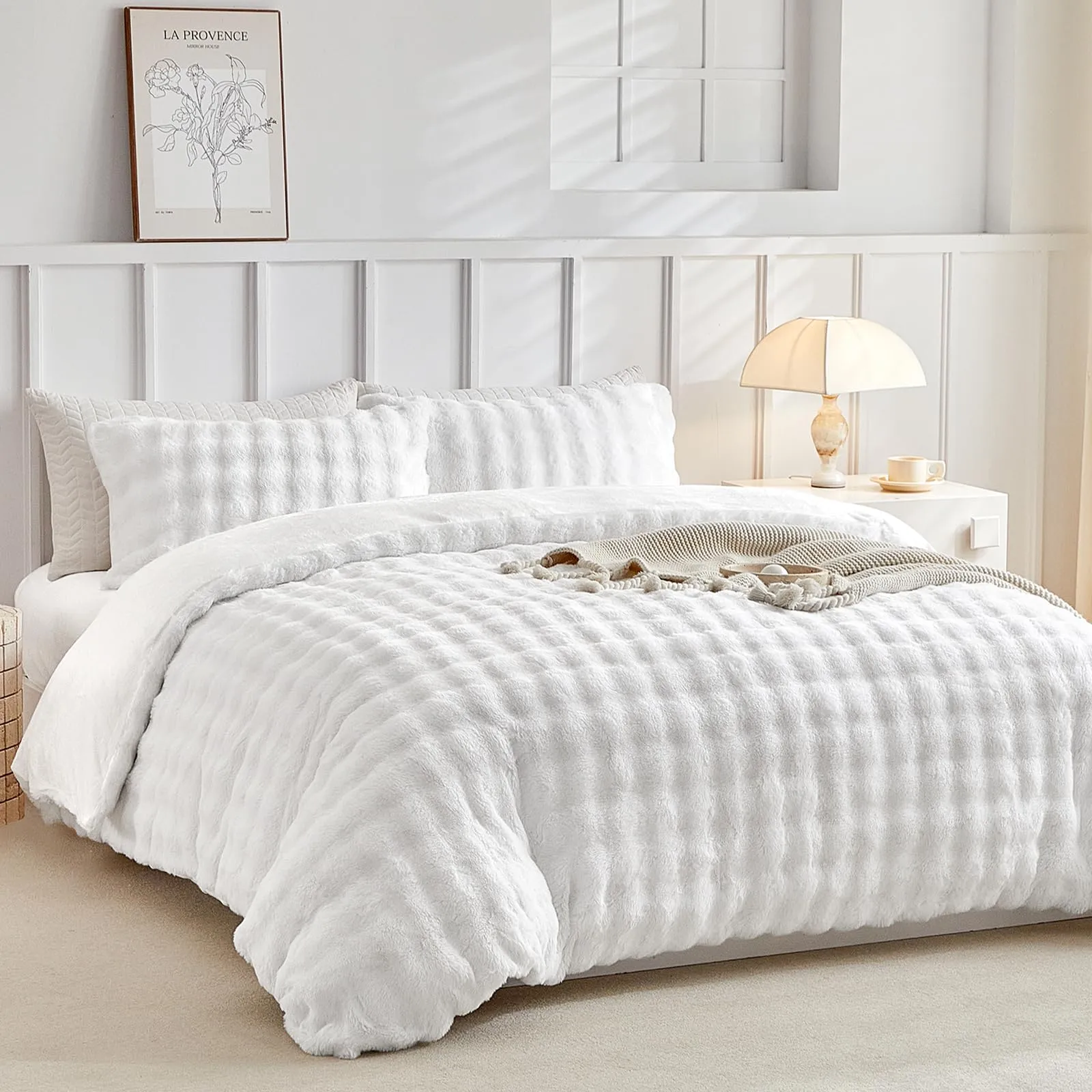 Tokokimo Set Copripiumino Matrimoniale in Flanella, 240x220cm, con 2 Federe 50x80cm, Bianco - immagine 2